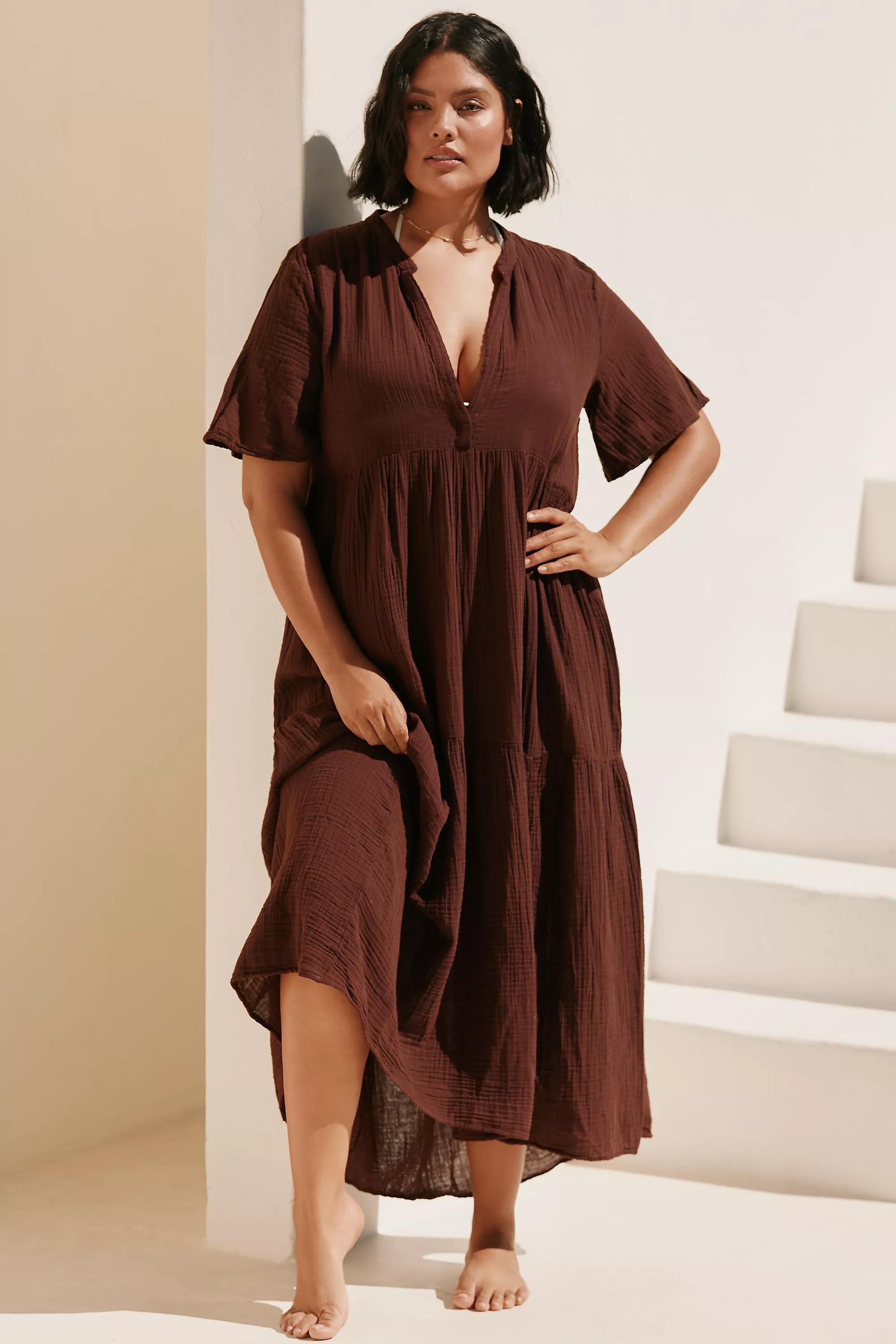 Anthropologie Textured A-Line Bohemian Maxi, Brown, , large image number 3