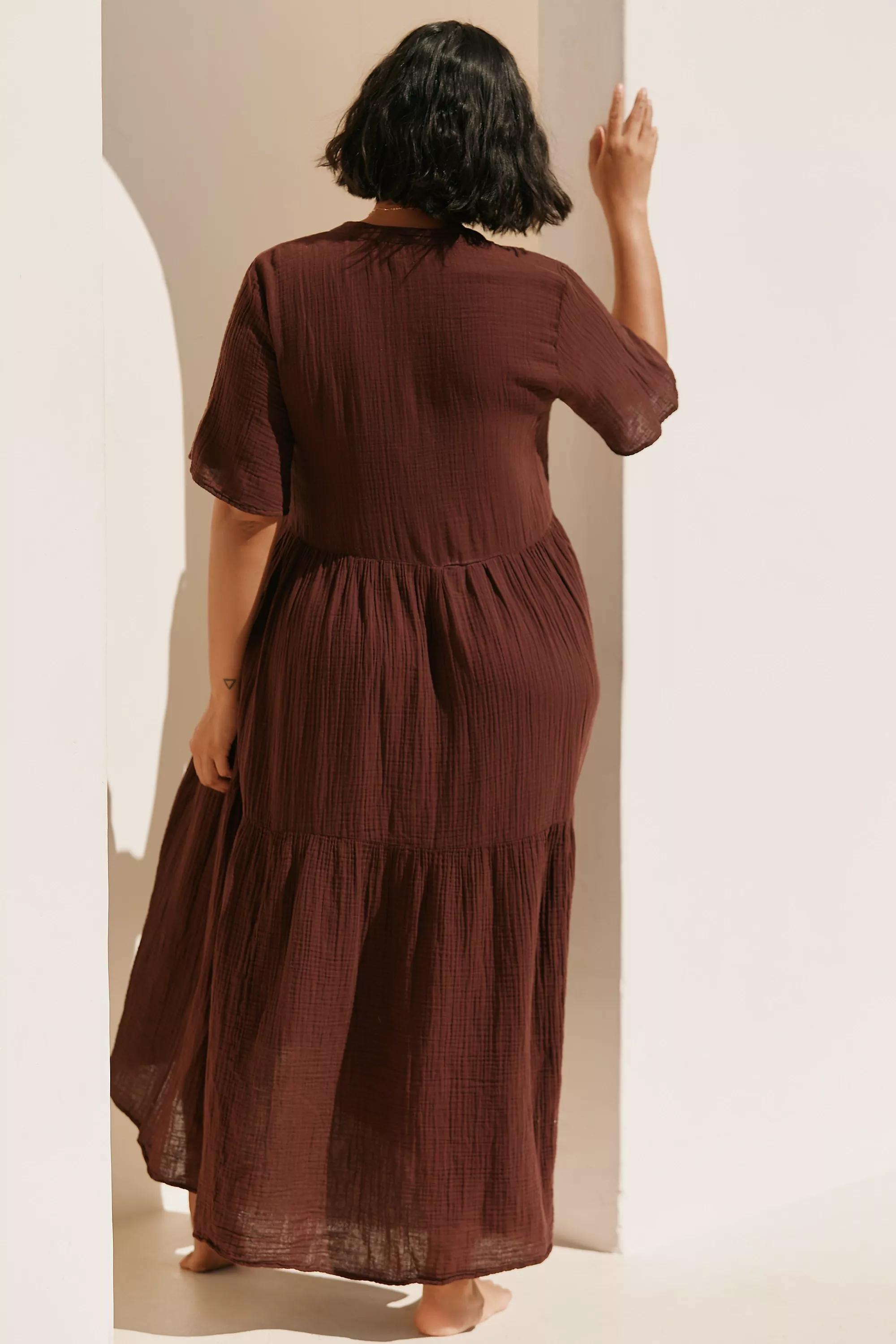 Anthropologie Textured A-Line Bohemian Maxi, Brown, , large image number 4