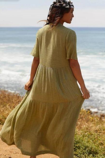 By Anthropologie Flowy Maxi Dress, Green, , large image number 1