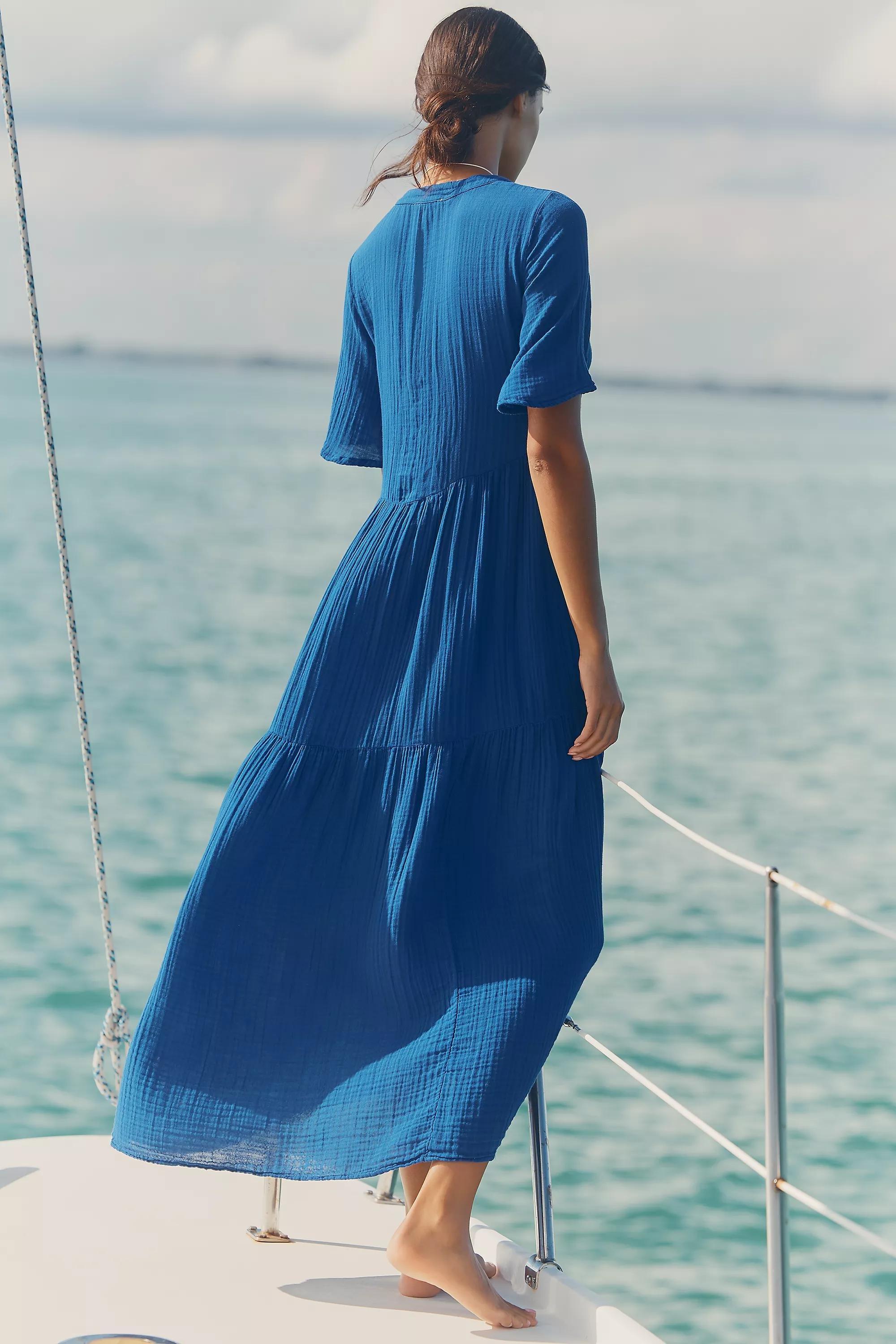 By Anthropologie The Kallie Flowy Midi Dress, Blue, Blue, medium