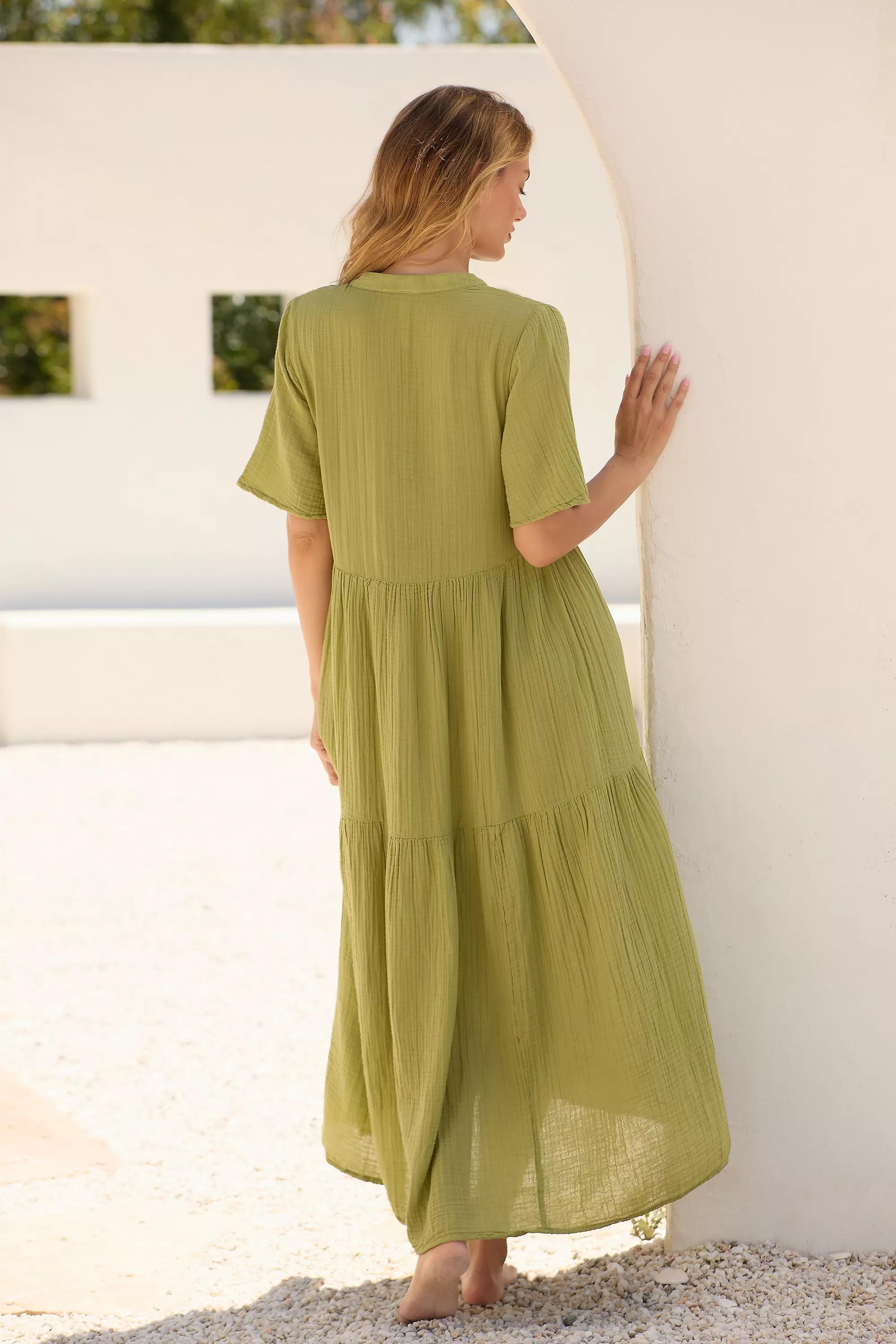 By Anthropologie The Kallie Flowy Midi Dress, Khaki, , large image number 1