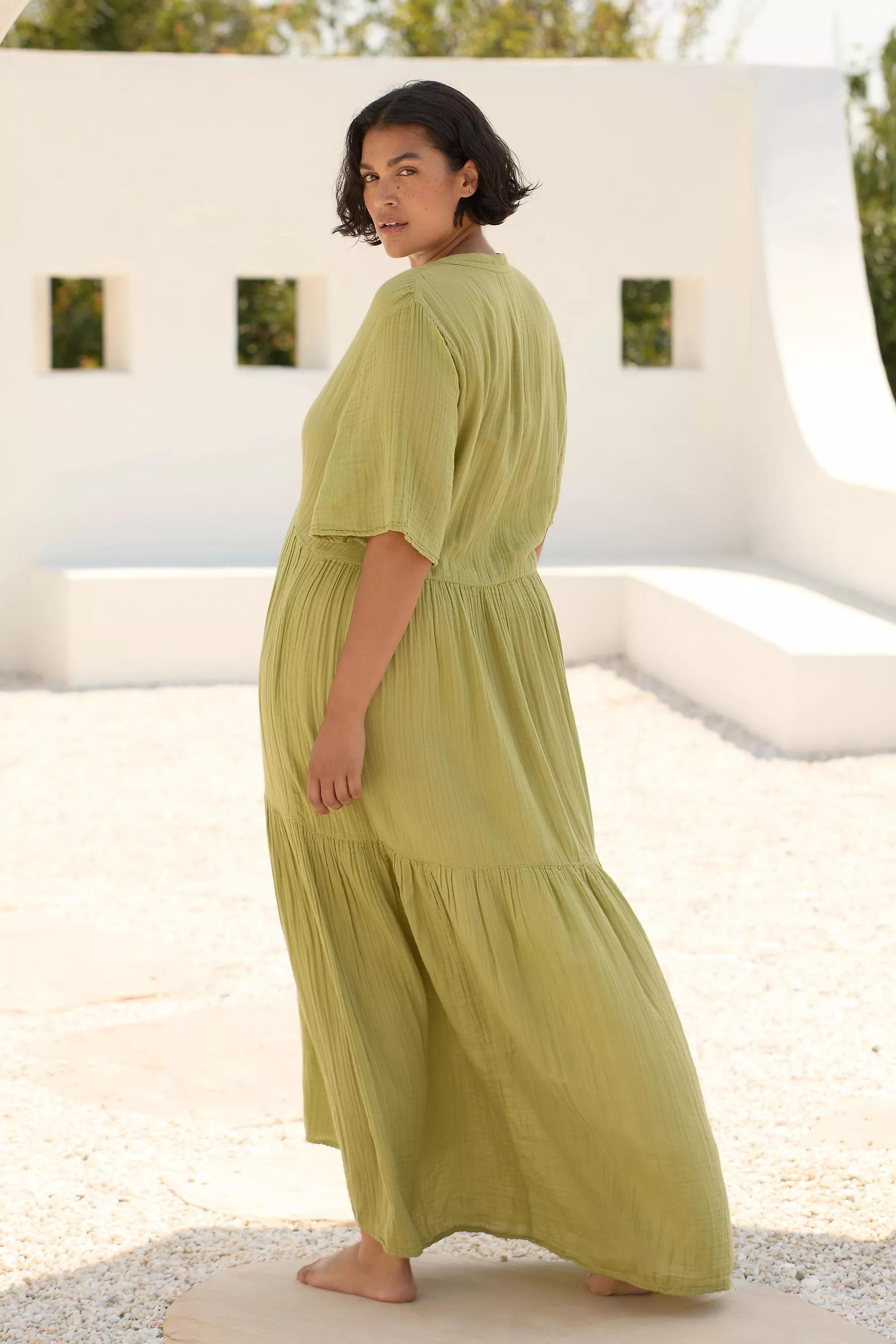 By Anthropologie The Kallie Flowy Midi Dress, Khaki, , large image number 5
