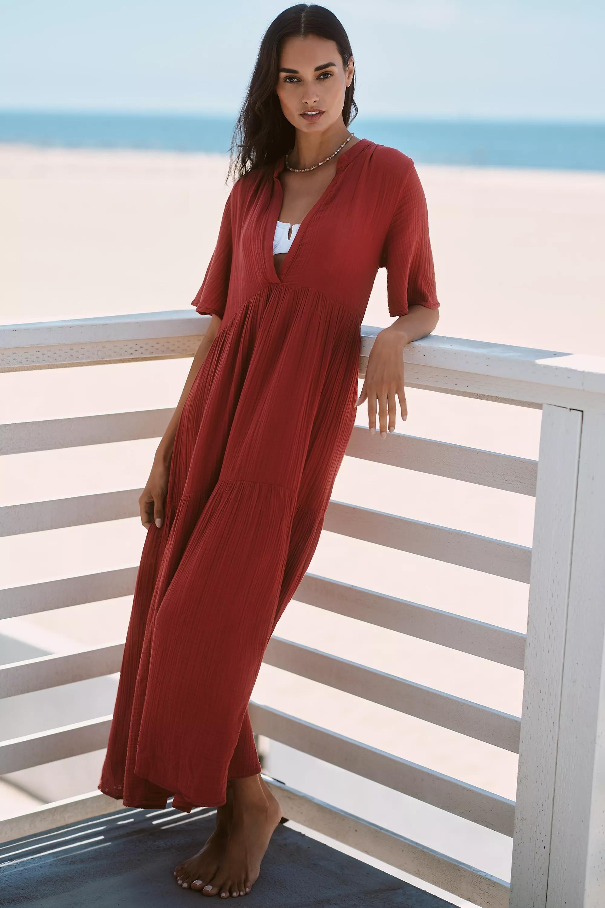 By Anthropologie The Kallie Flowy Midi Dress, Red, Burgundy, large image number 0