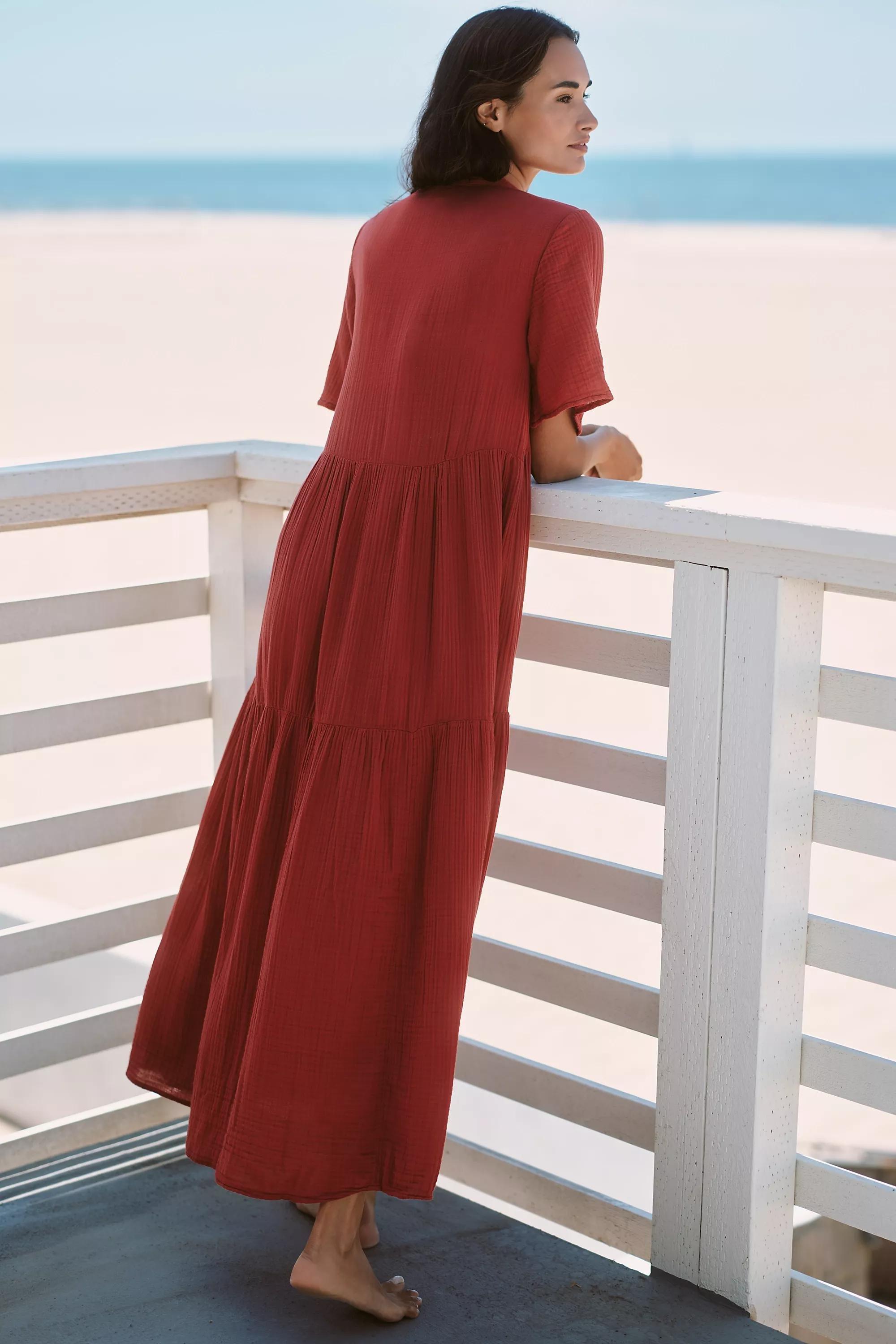 By Anthropologie The Kallie Flowy Midi Dress, Red, Burgundy, large image number 1
