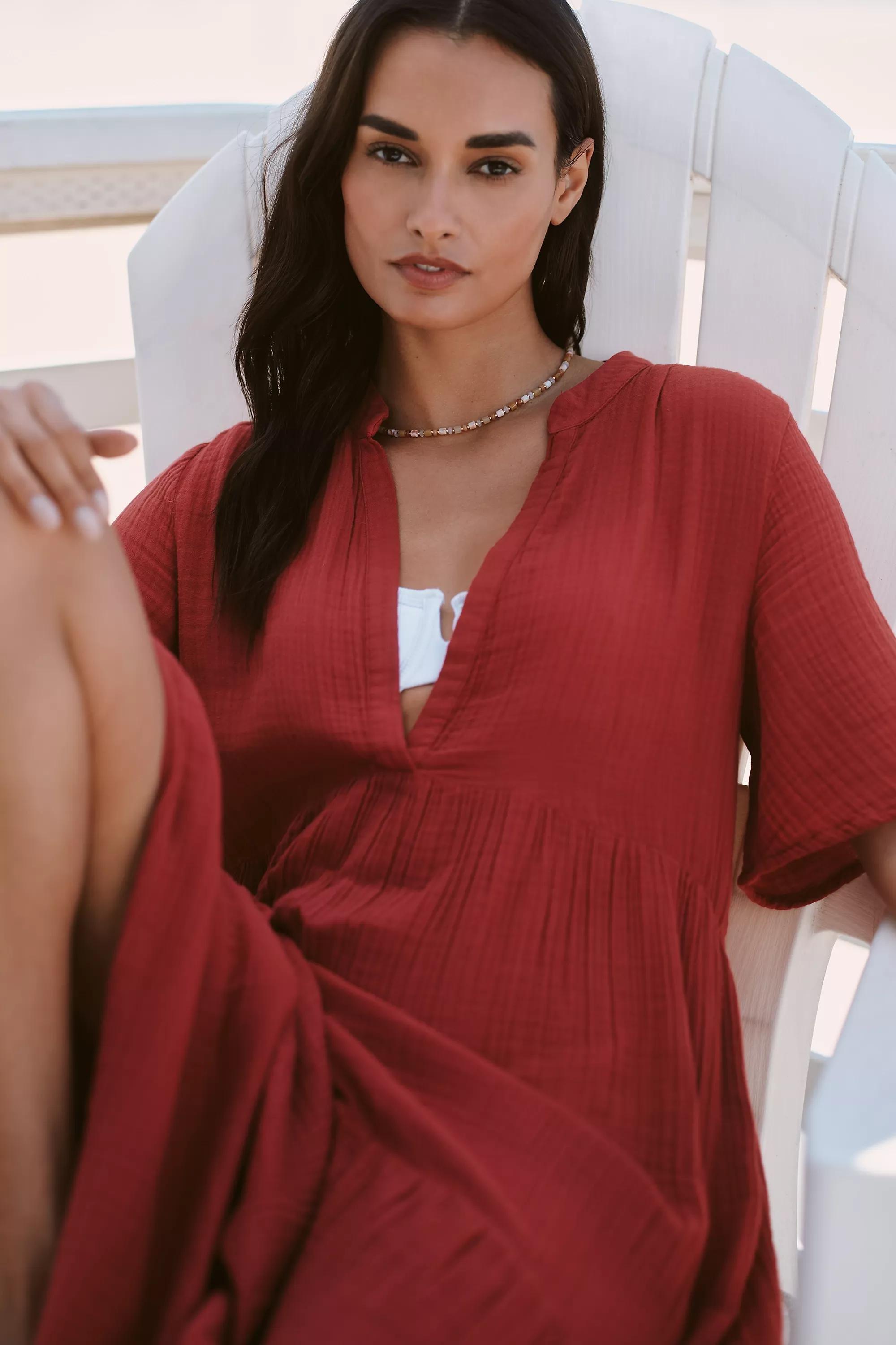 By Anthropologie The Kallie Flowy Midi Dress, Red, Burgundy, large image number 2