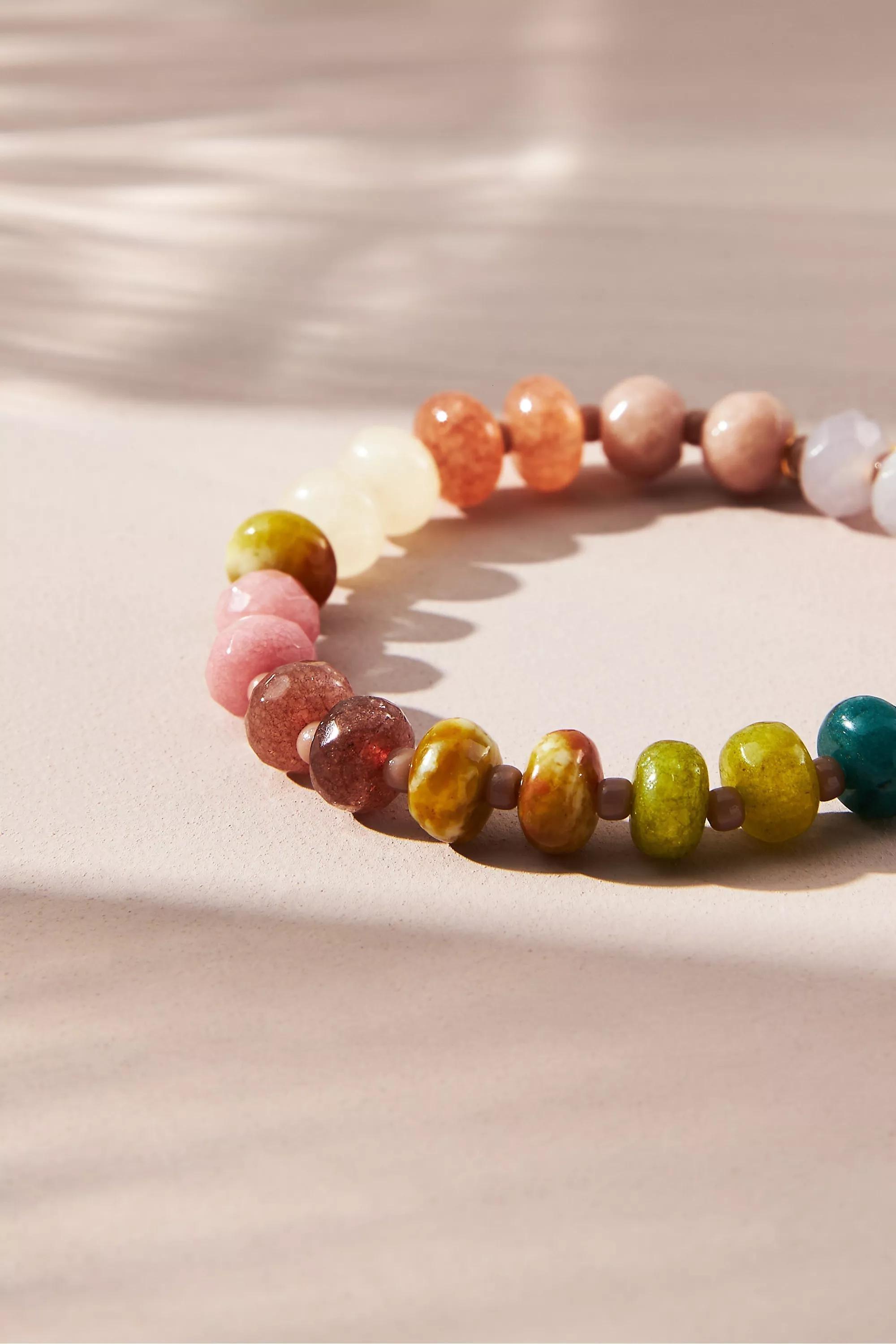 Semi-Precious Beaded Stretch Bracelet, Multicolour, A501_0004, large image number 1