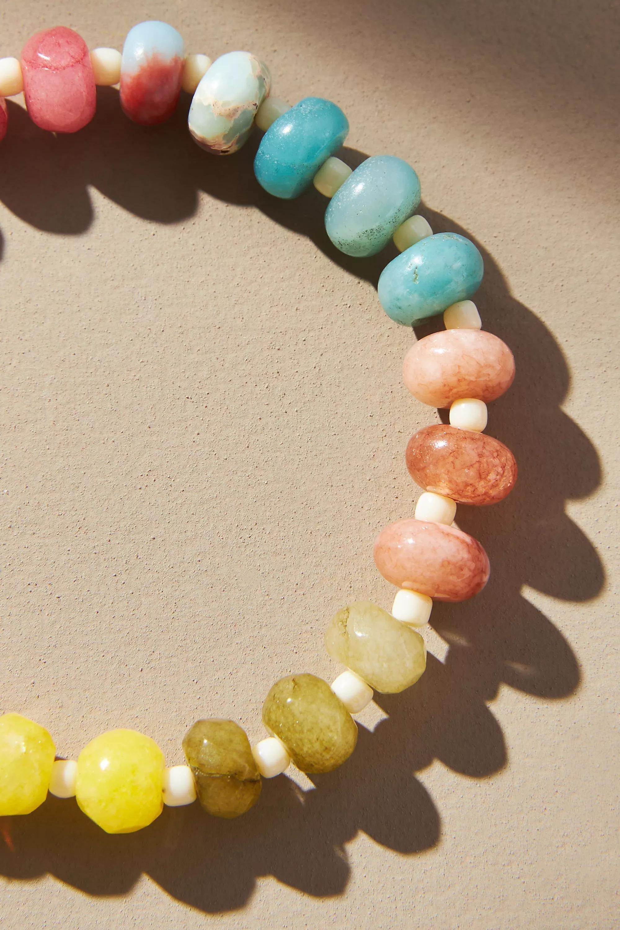 Multi-Colour Semi-Precious Beaded Stretch Bracelet, Beige, A501_0016, large image number 2