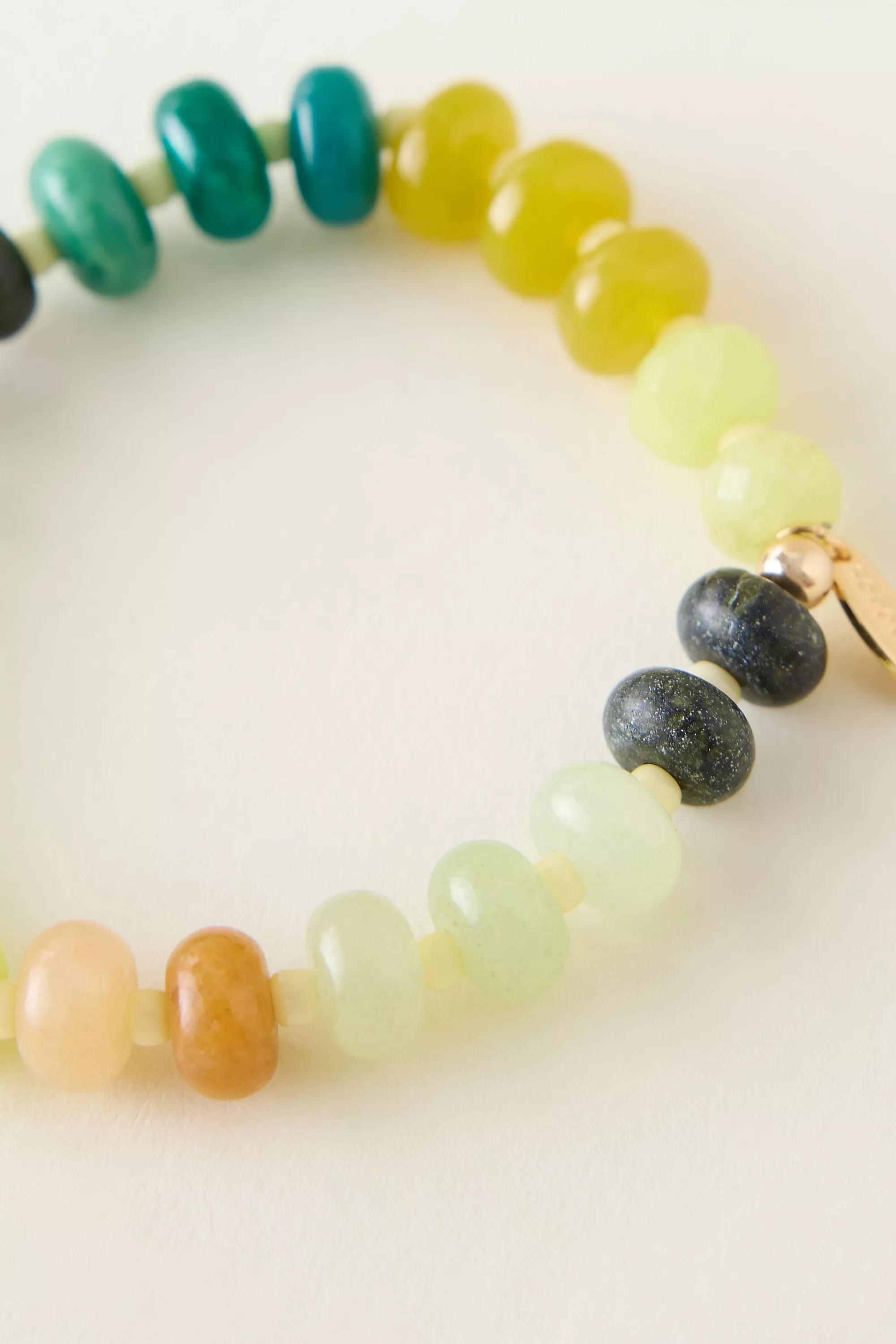 Semi-Precious Beaded Stretch Bracelet, Multicolour, Yellow, large image number 3
