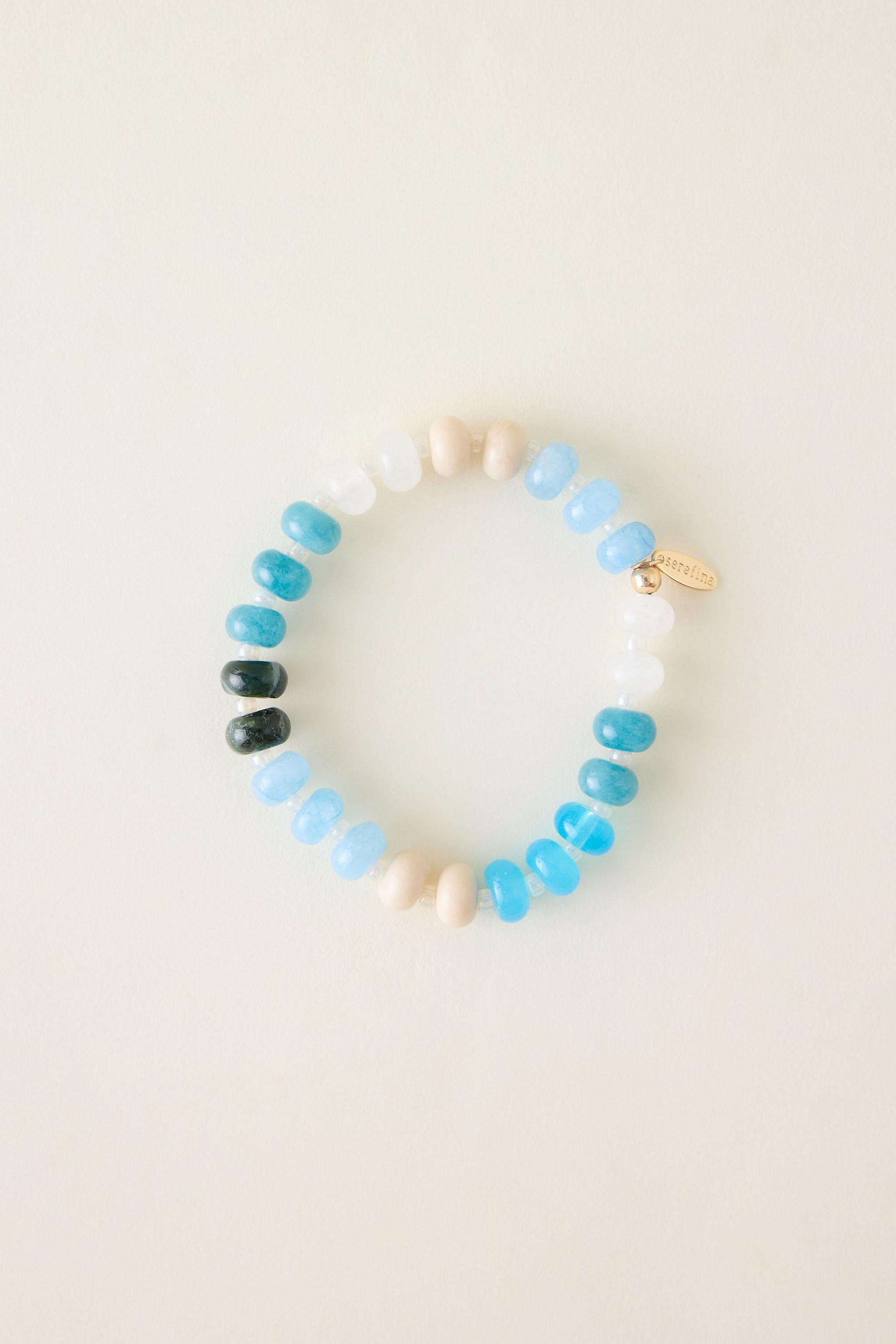 Semi-Precious Beaded Stretch Bracelet, Multicolour, Blue, large image number 1