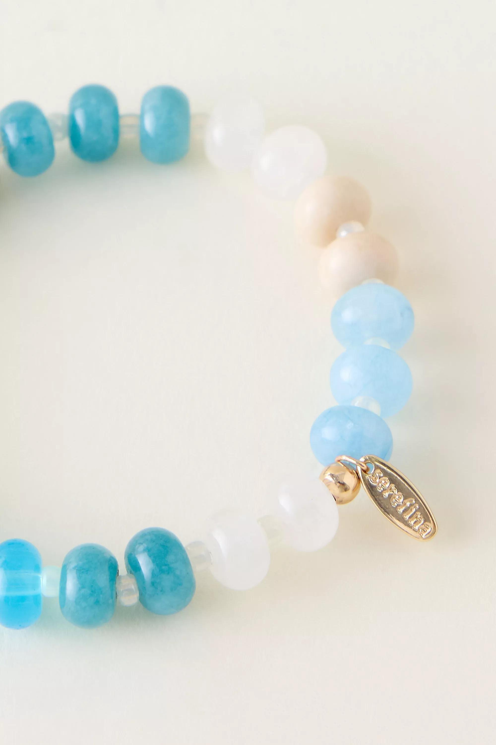 Semi-Precious Beaded Stretch Bracelet, Multicolour, Blue, large image number 2