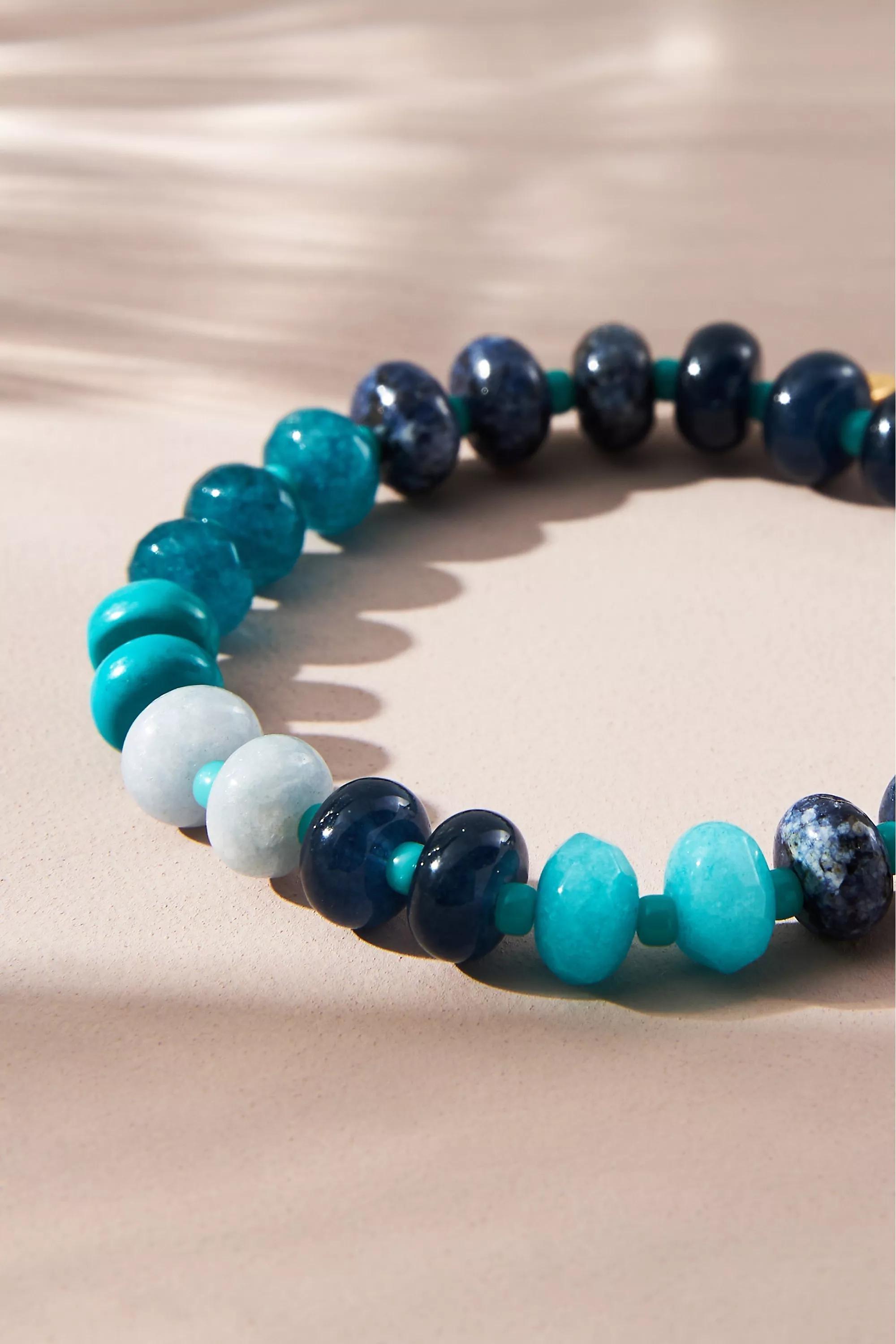 Semi-Precious Beaded Stretch Bracelet, Multicolour, A501_0043, large image number 1