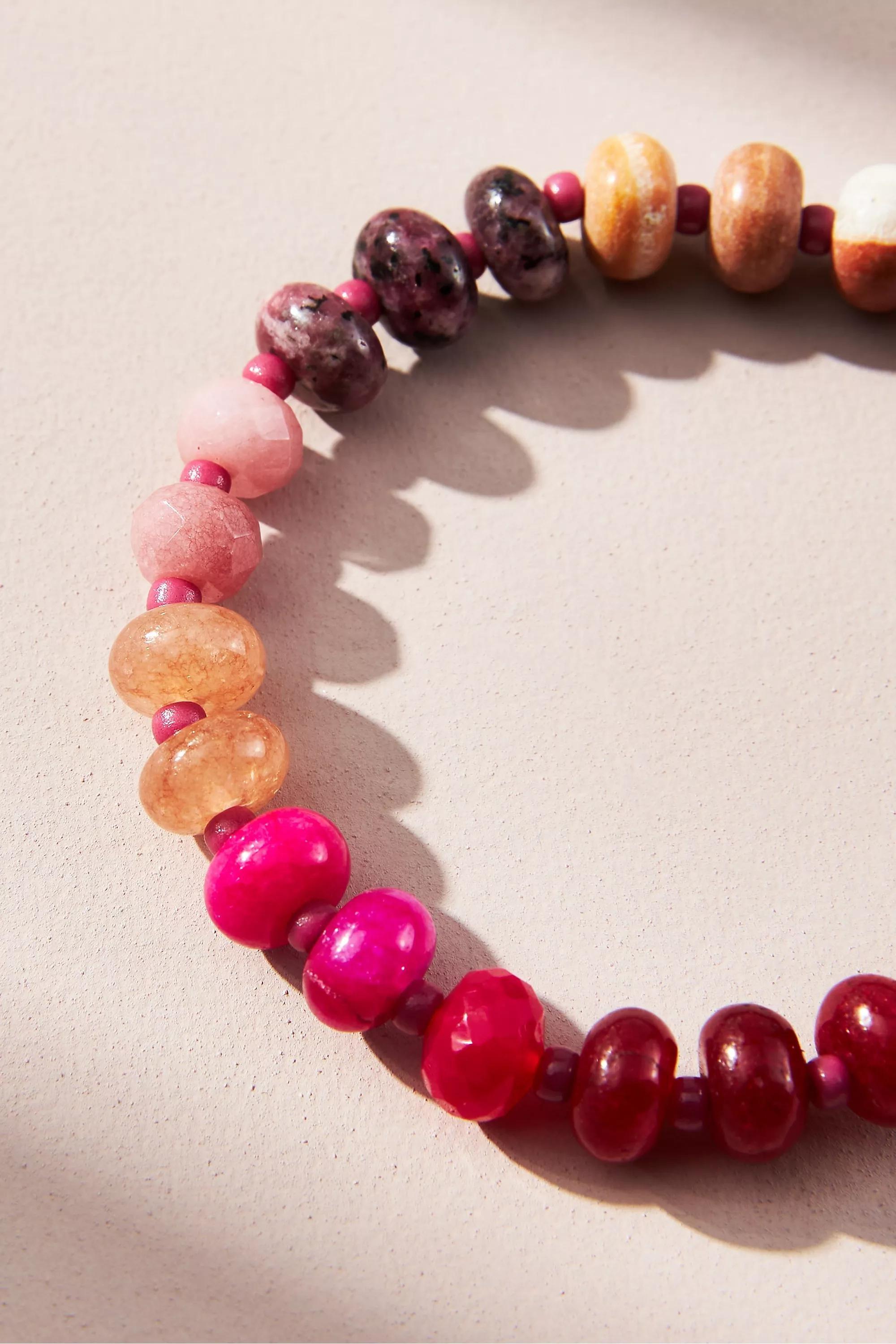 Semi-Precious Beaded Stretch Bracelet, Multicolour, A501_0052, large image number 1