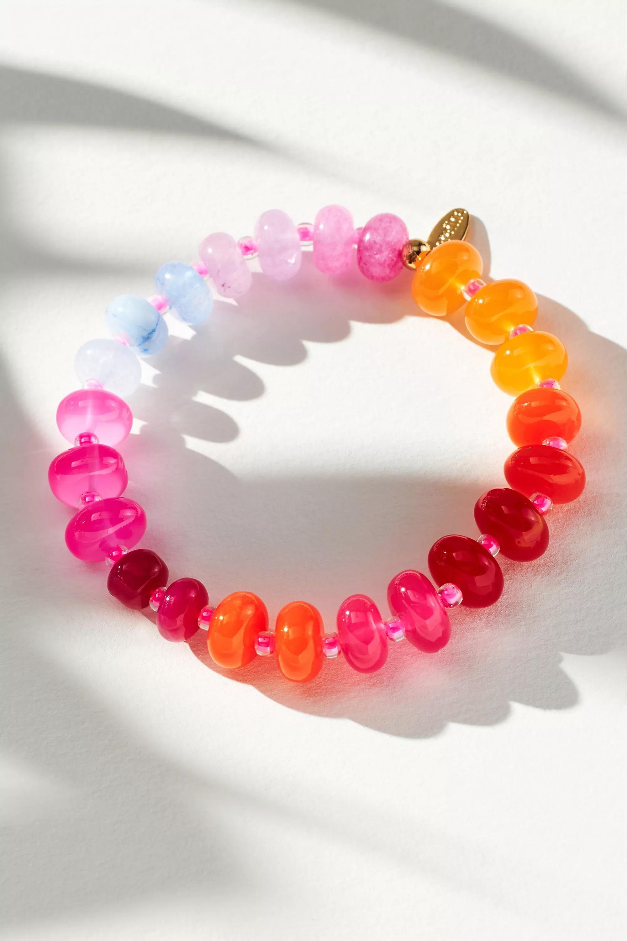 Semi-Precious Beaded Stretch Bracelet, Red, A501_0262, large image number 1