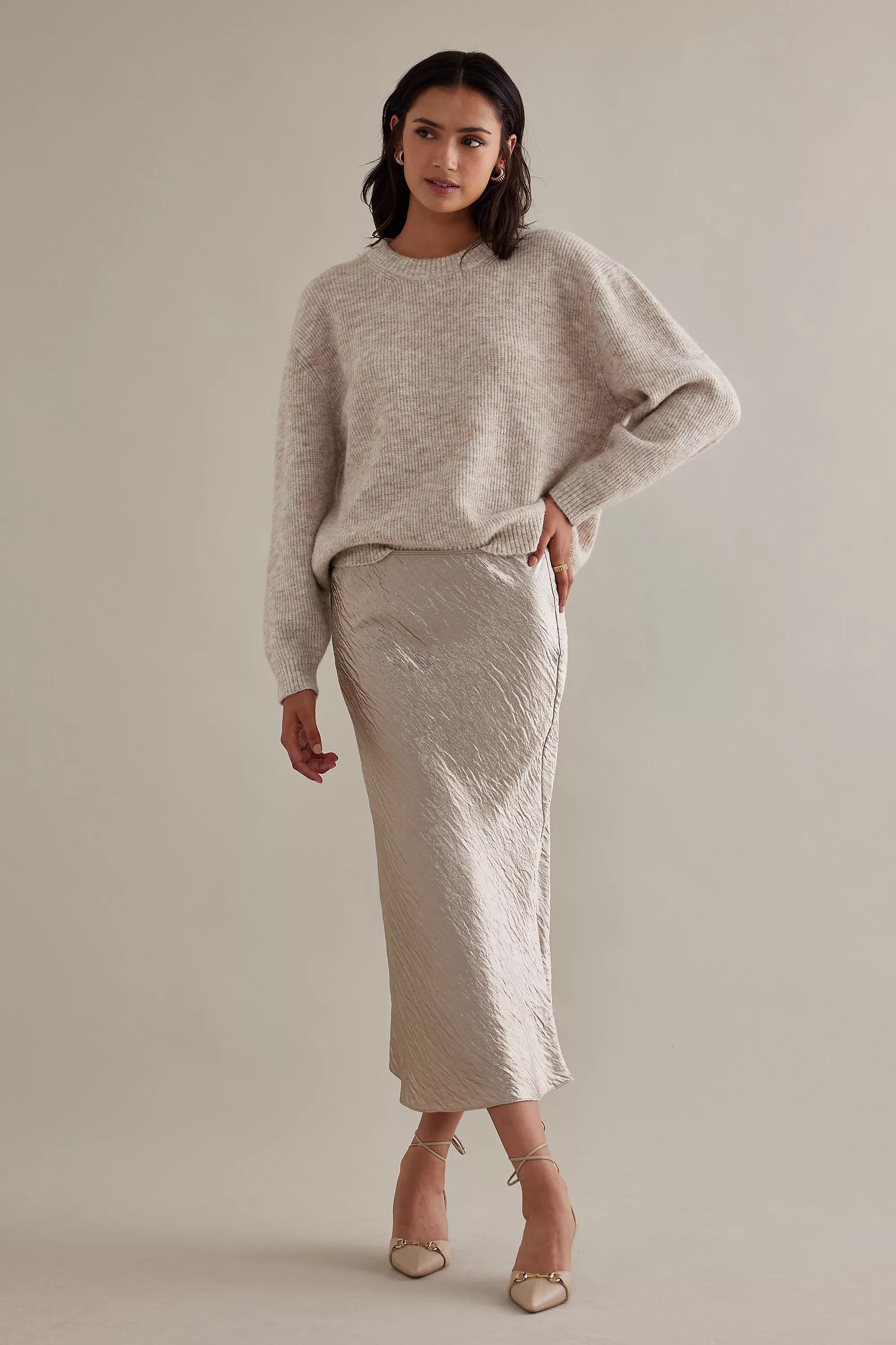 Satin Bias Midi Skirt, Silver, , large image number 0