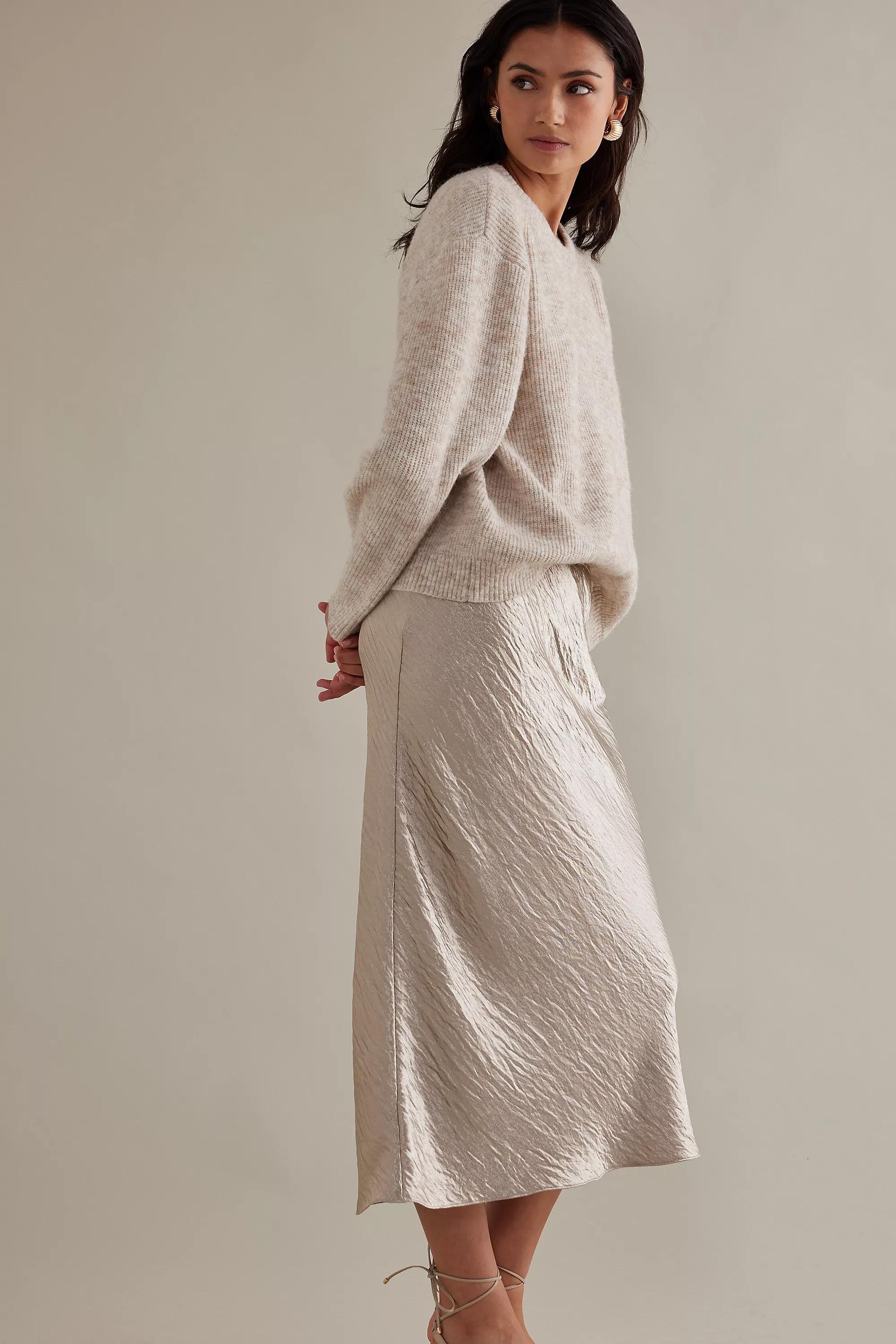 Satin Bias Midi Skirt, Silver, , large image number 1