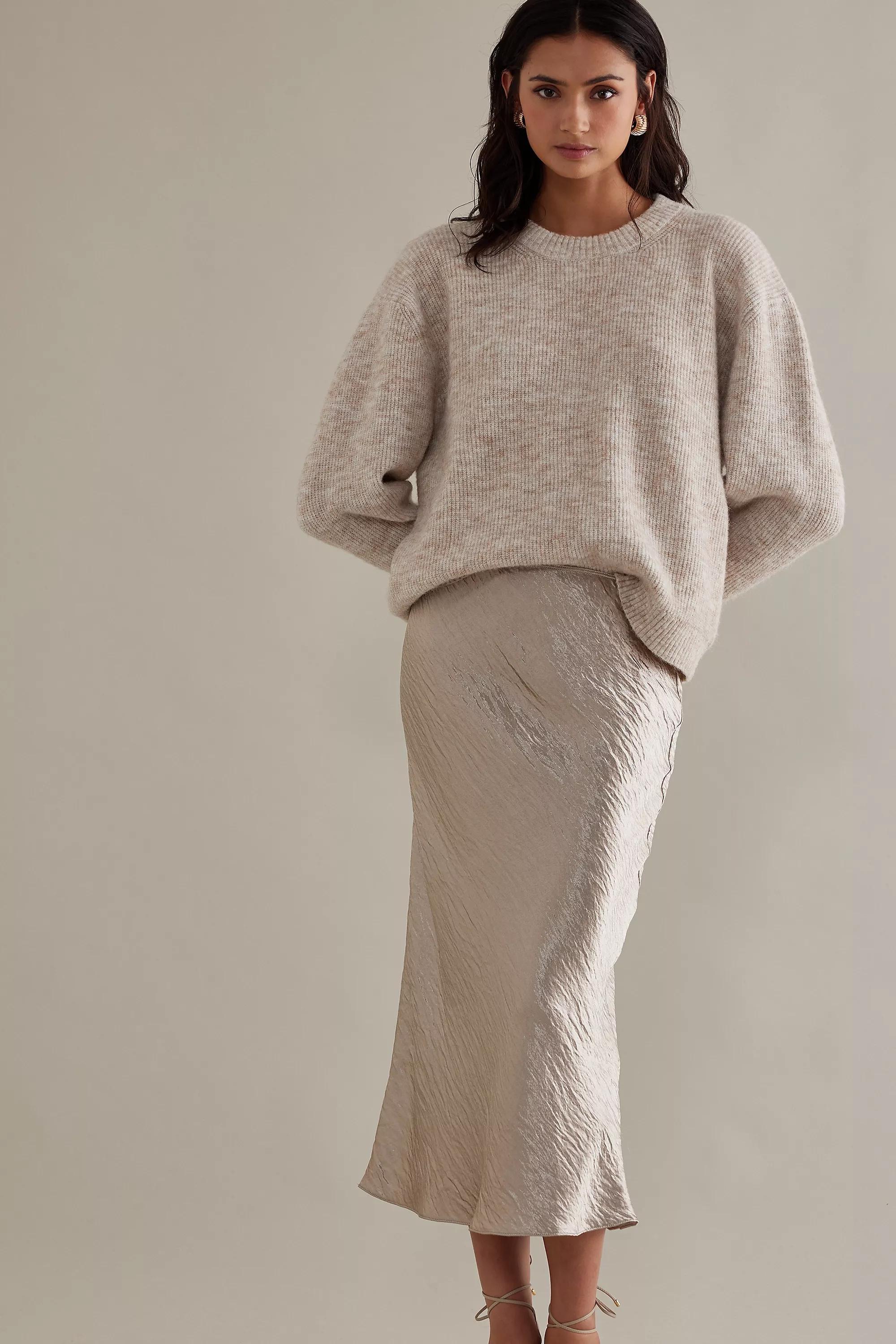 Satin Bias Midi Skirt, Silver, , large image number 2