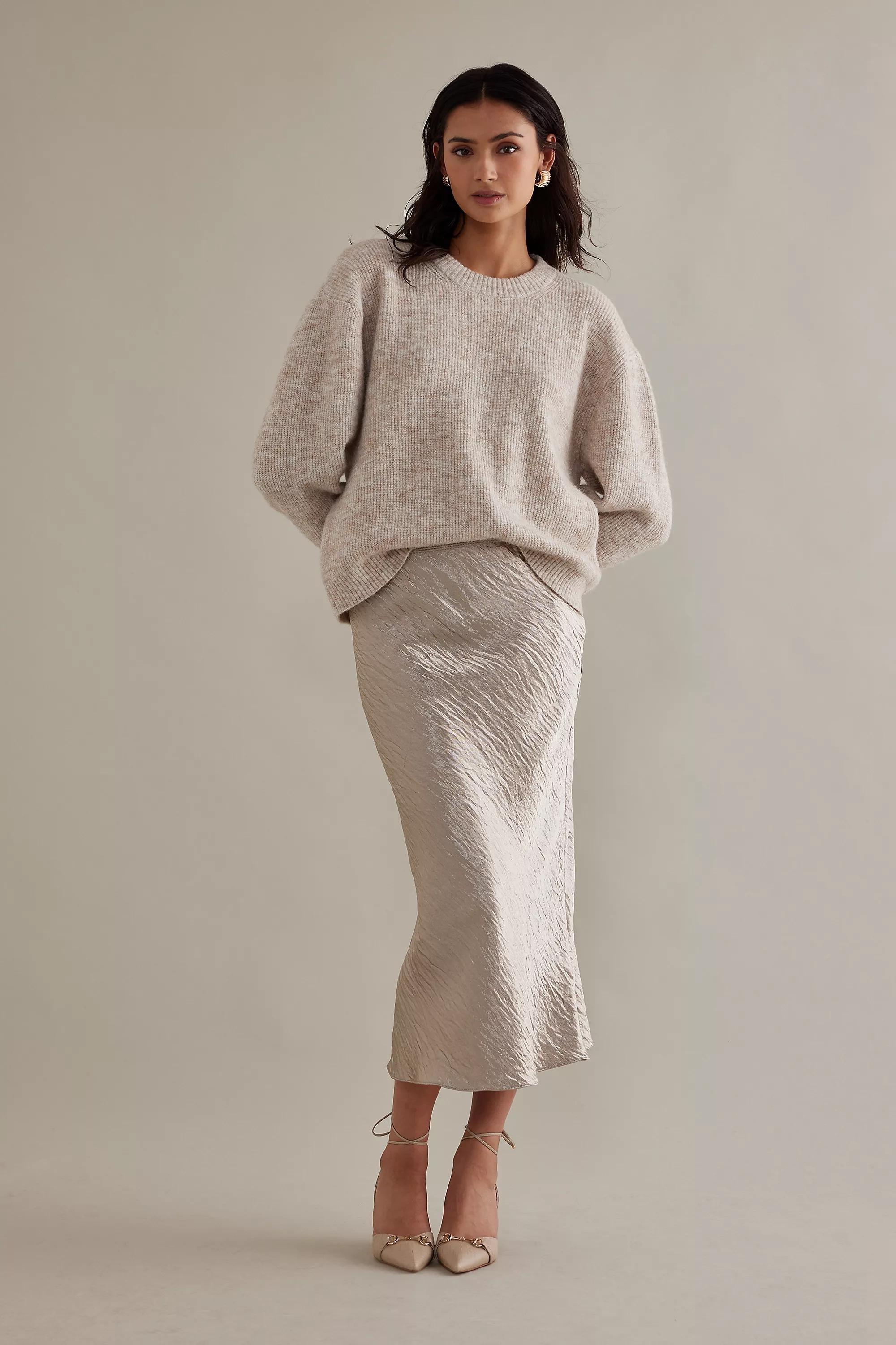 Satin Bias Midi Skirt, Silver, , large image number 3