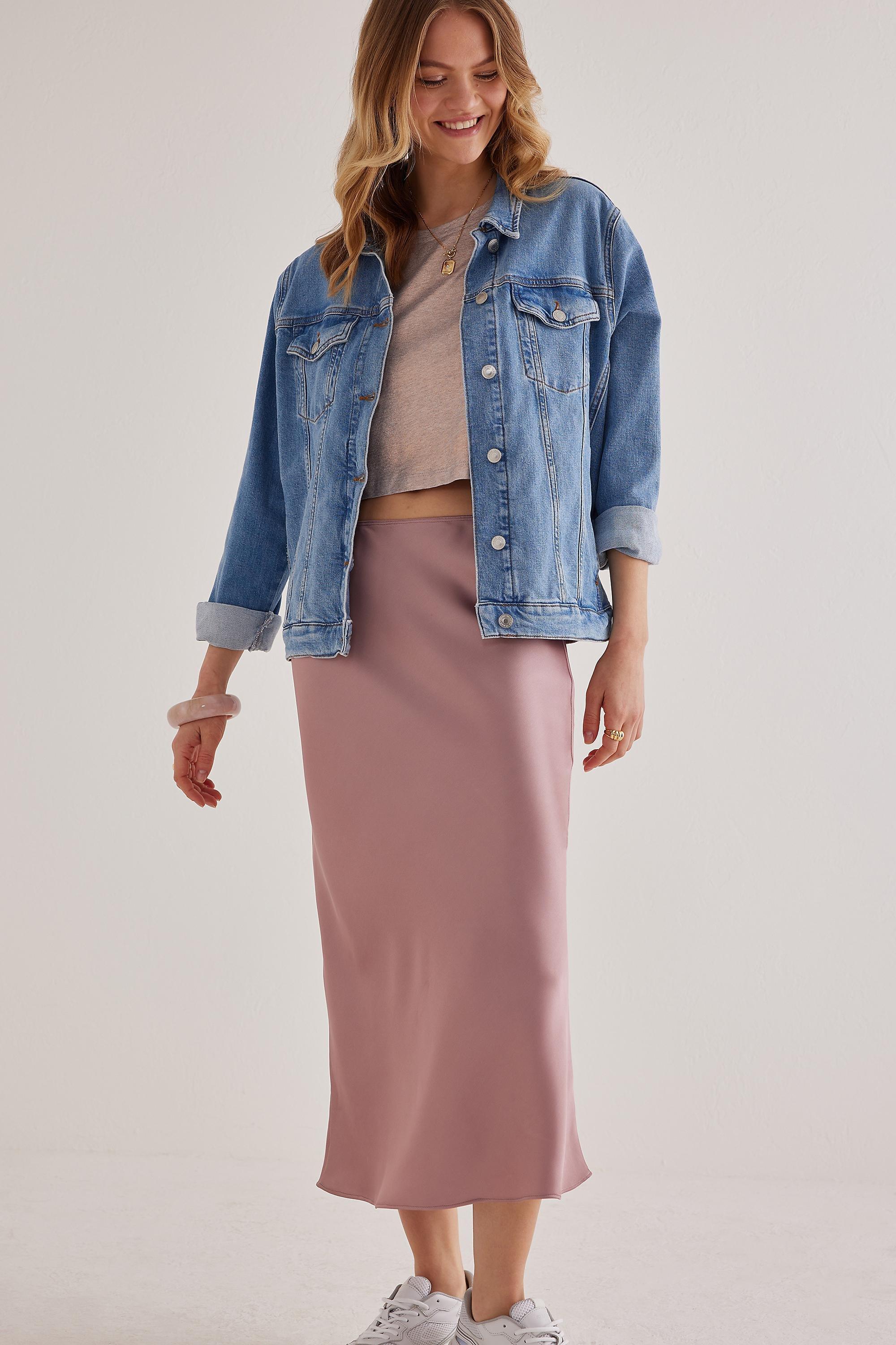 Uk Satin Bias Midi, Pink, A501_0065, large image number 2