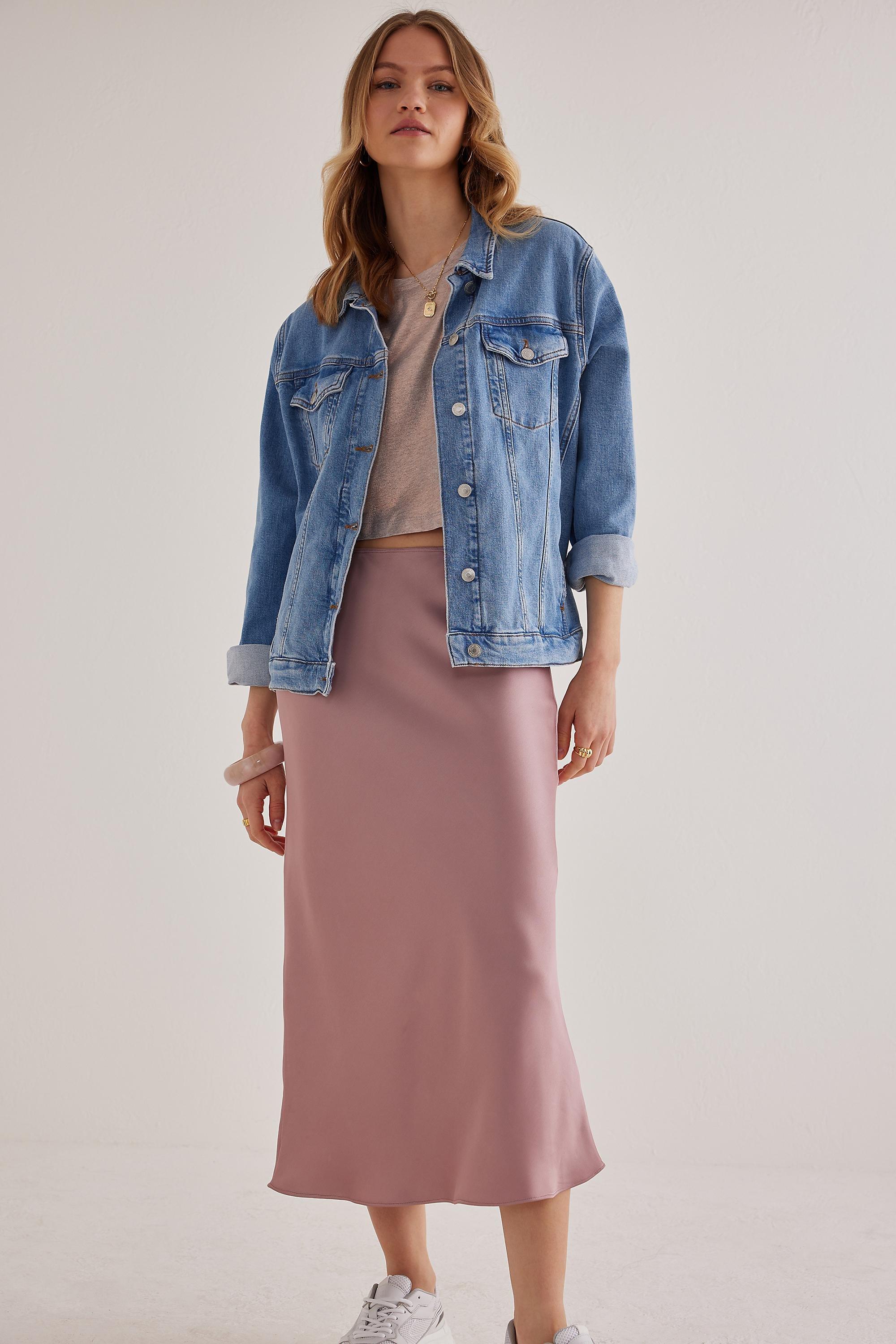 Uk Satin Bias Midi, Pink, A501_0065, large image number 3