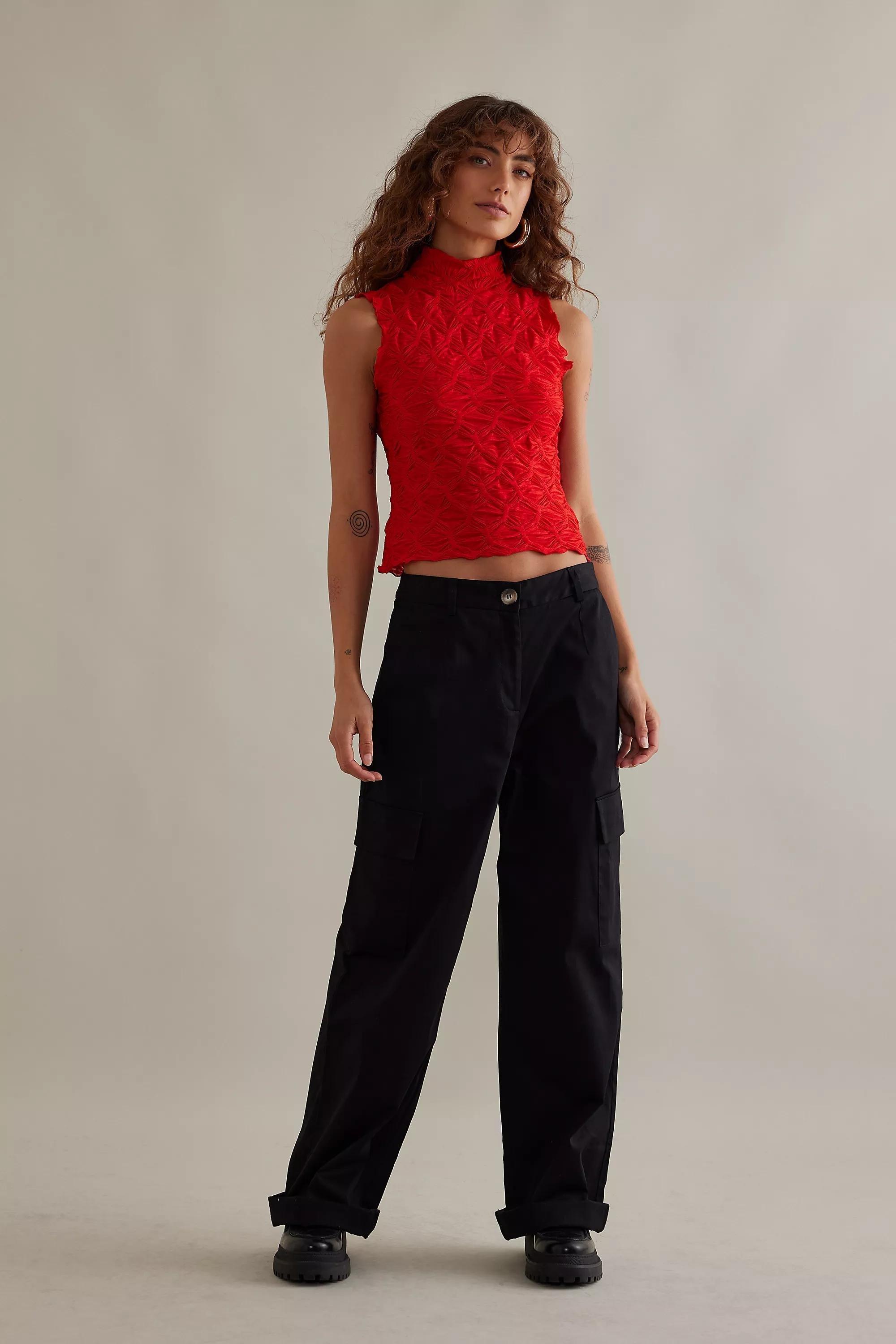 Talia Textured Mock-Neck Tank Top, Red, , large image number 2