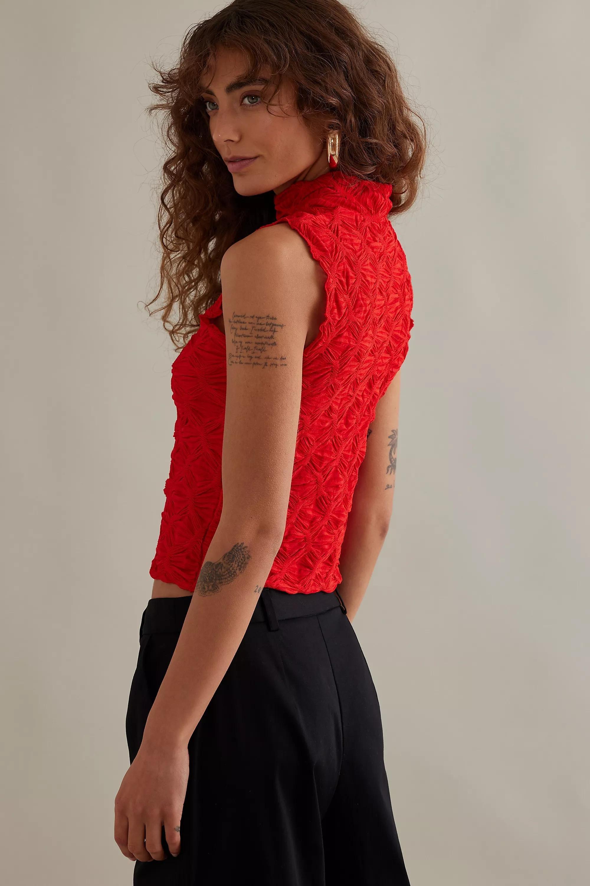 Talia Textured Mock-Neck Tank Top, Red, , large image number 5