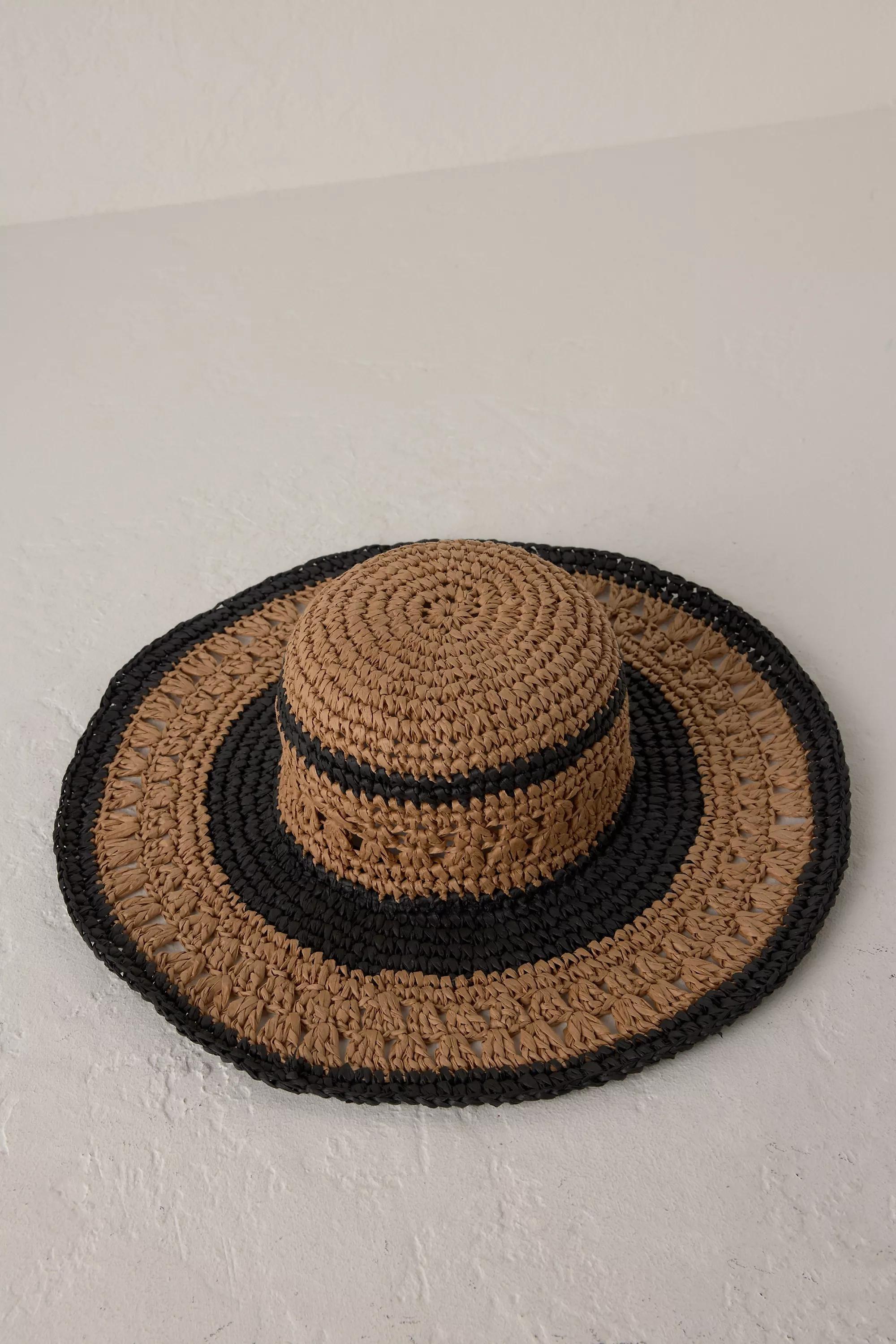 Blk Woven Straw Hat, , large image number 0