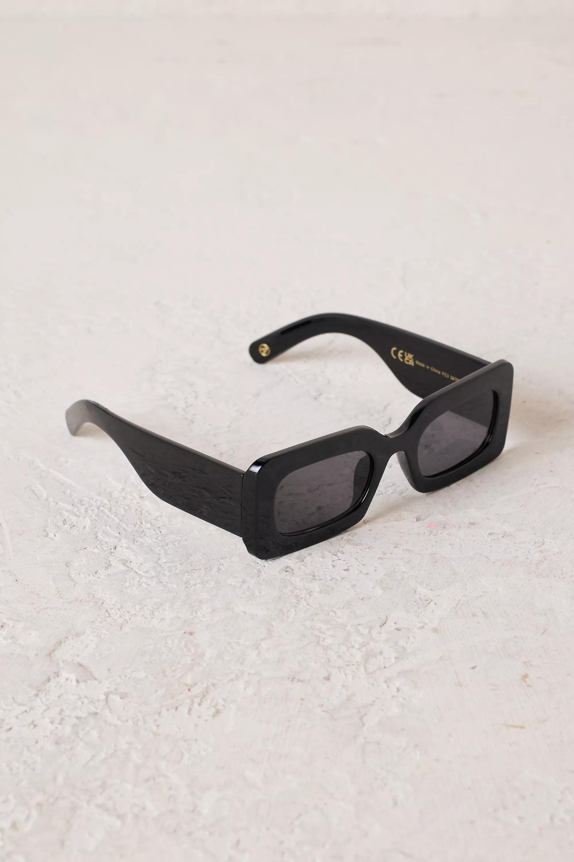 Chunky Rectangle Sunglasses, Black, A501_0001, large image number 2