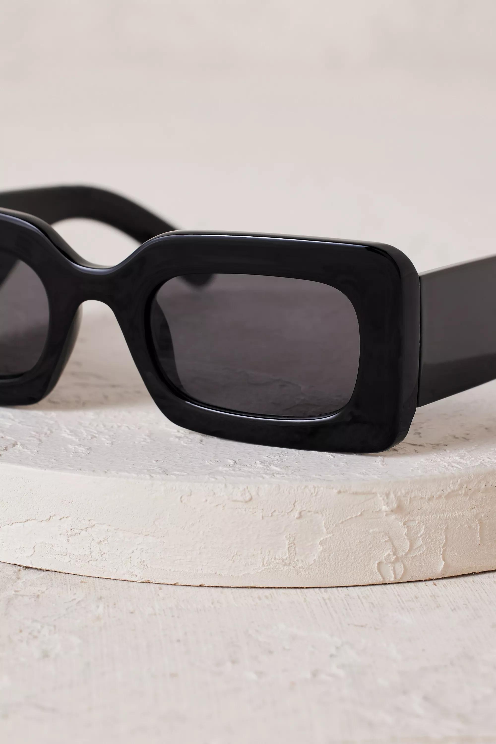 Chunky Rectangle Sunglasses, Black, A501_0001, large image number 3