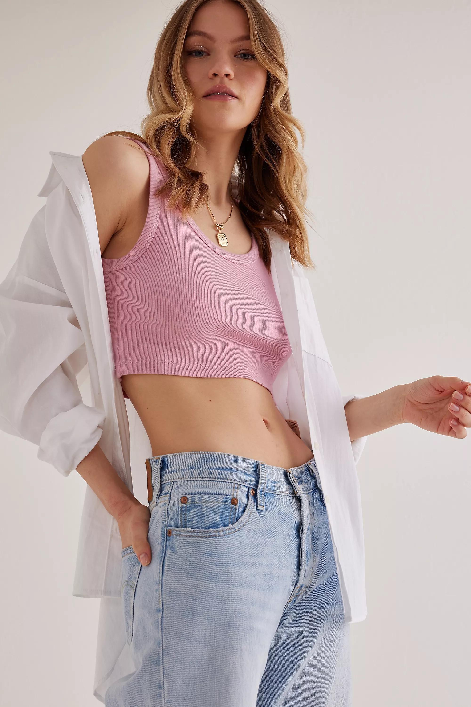 Rib Vest Crop Top, Pink, , large image number 0