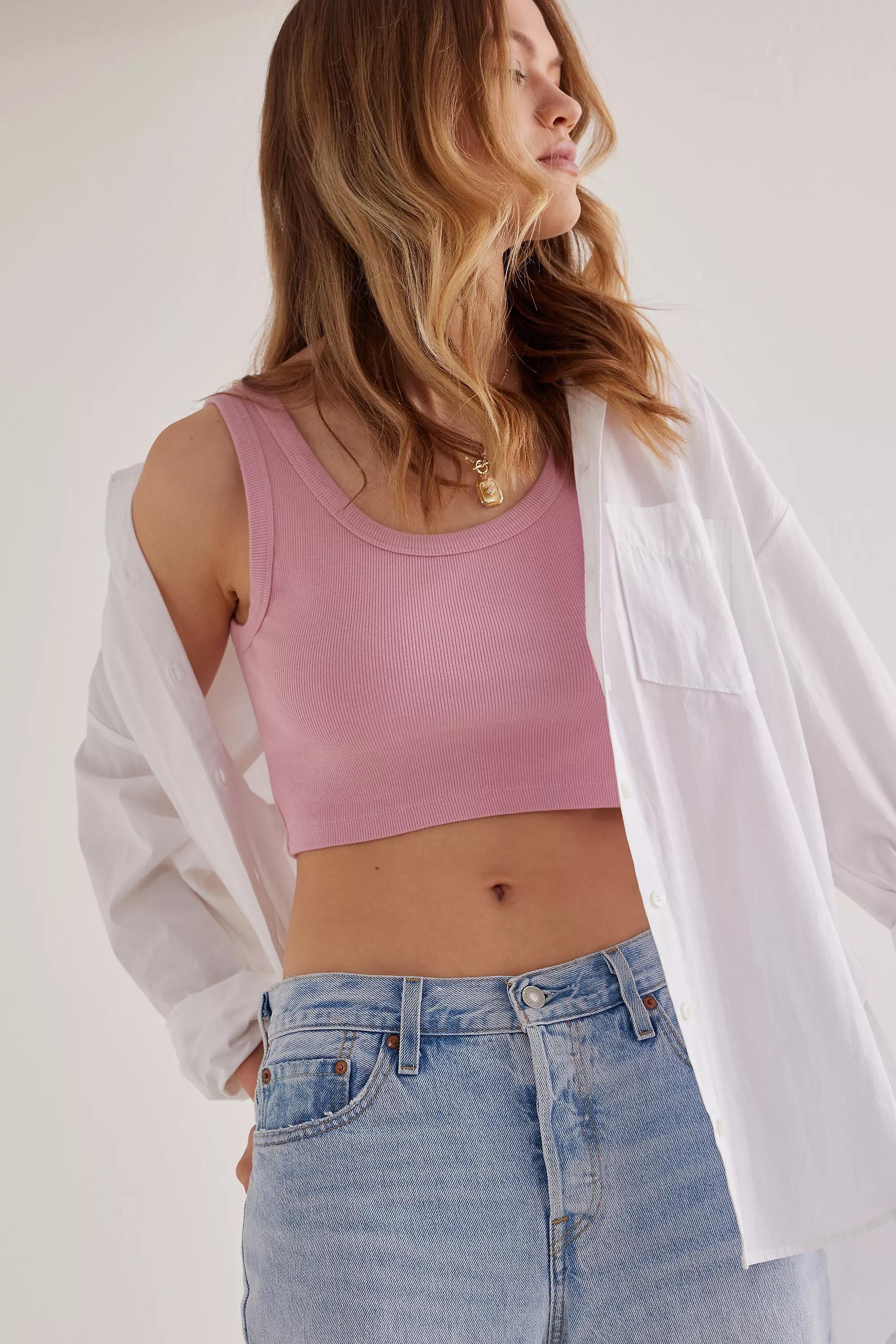 Rib Vest Crop Top, Pink, , large image number 1