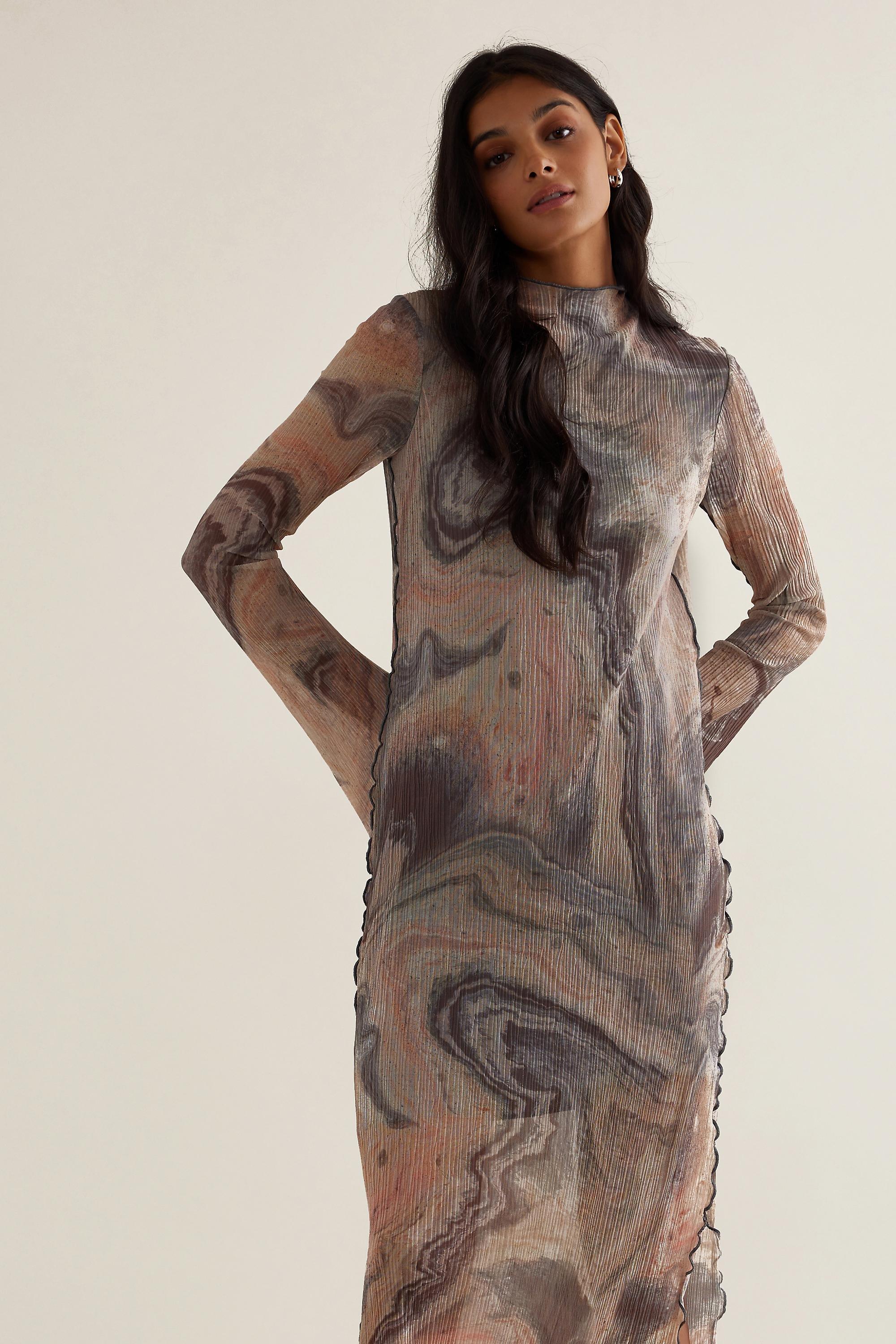 Mila Plisse Long-Sleeve Mesh Midi Dress, Multicolour, A501_0015, large image number 1