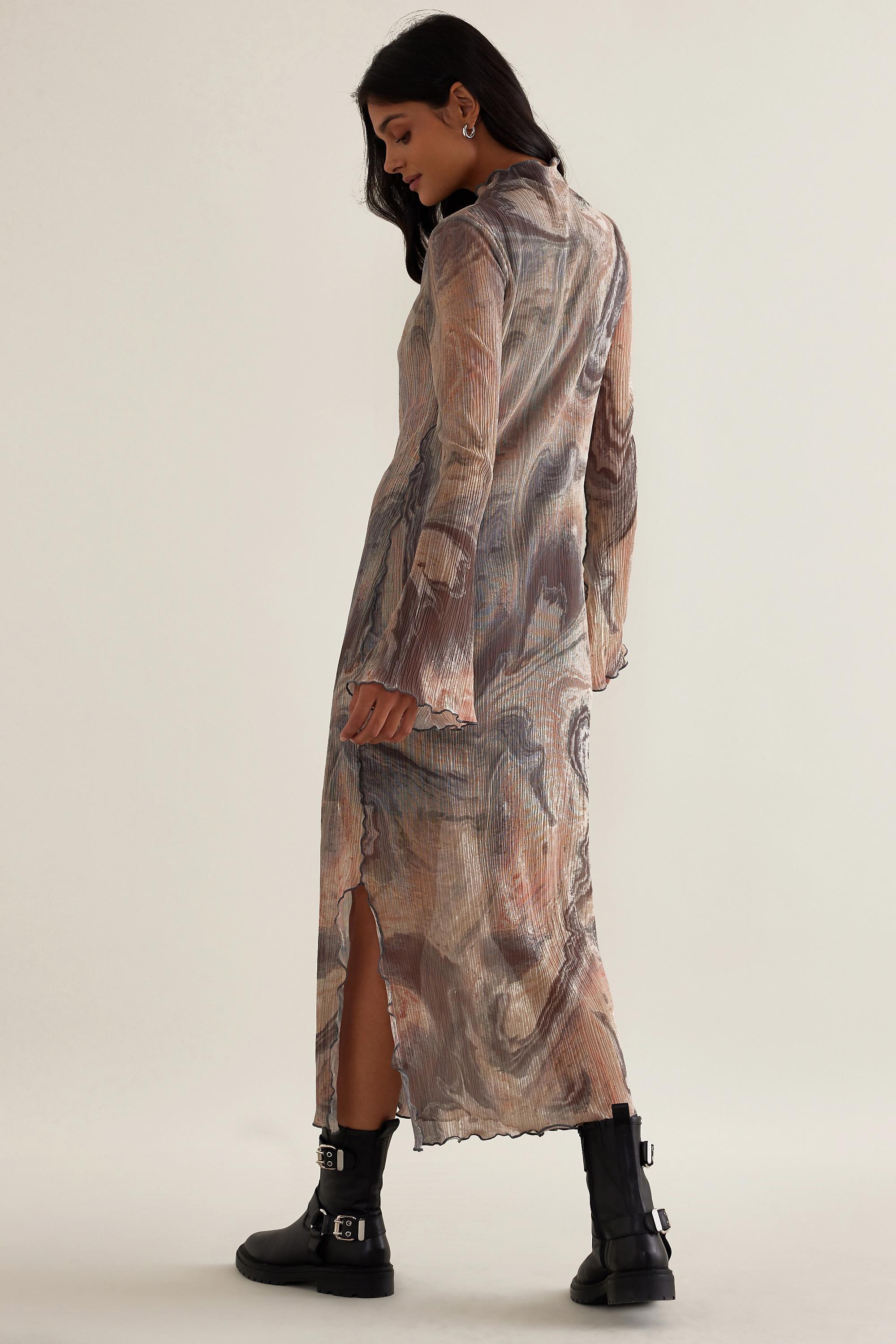 Mila Plisse Long-Sleeve Mesh Midi Dress, Multicolour, A501_0015, large image number 2