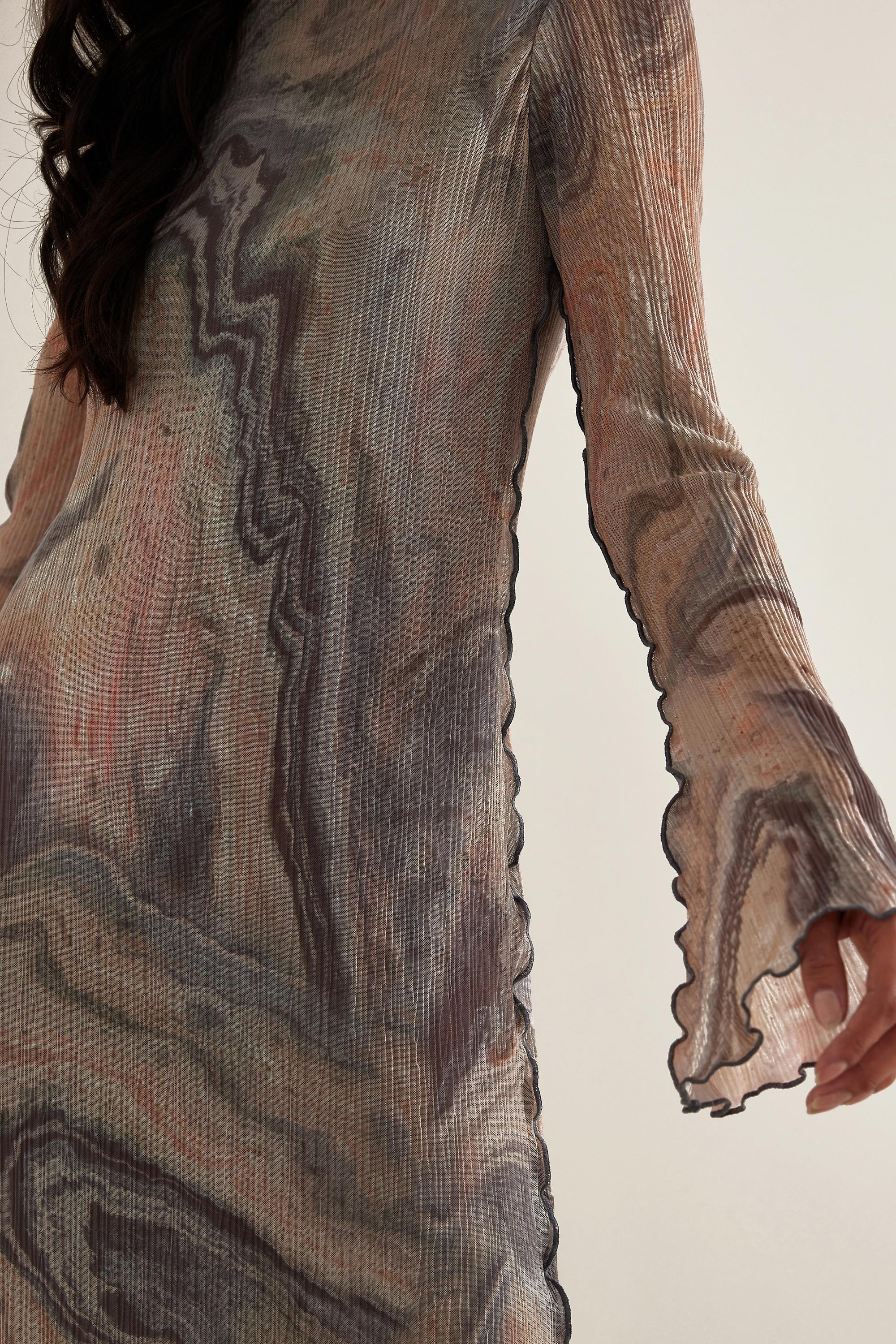 Mila Plisse Long-Sleeve Mesh Midi Dress, Multicolour, A501_0015, large image number 3