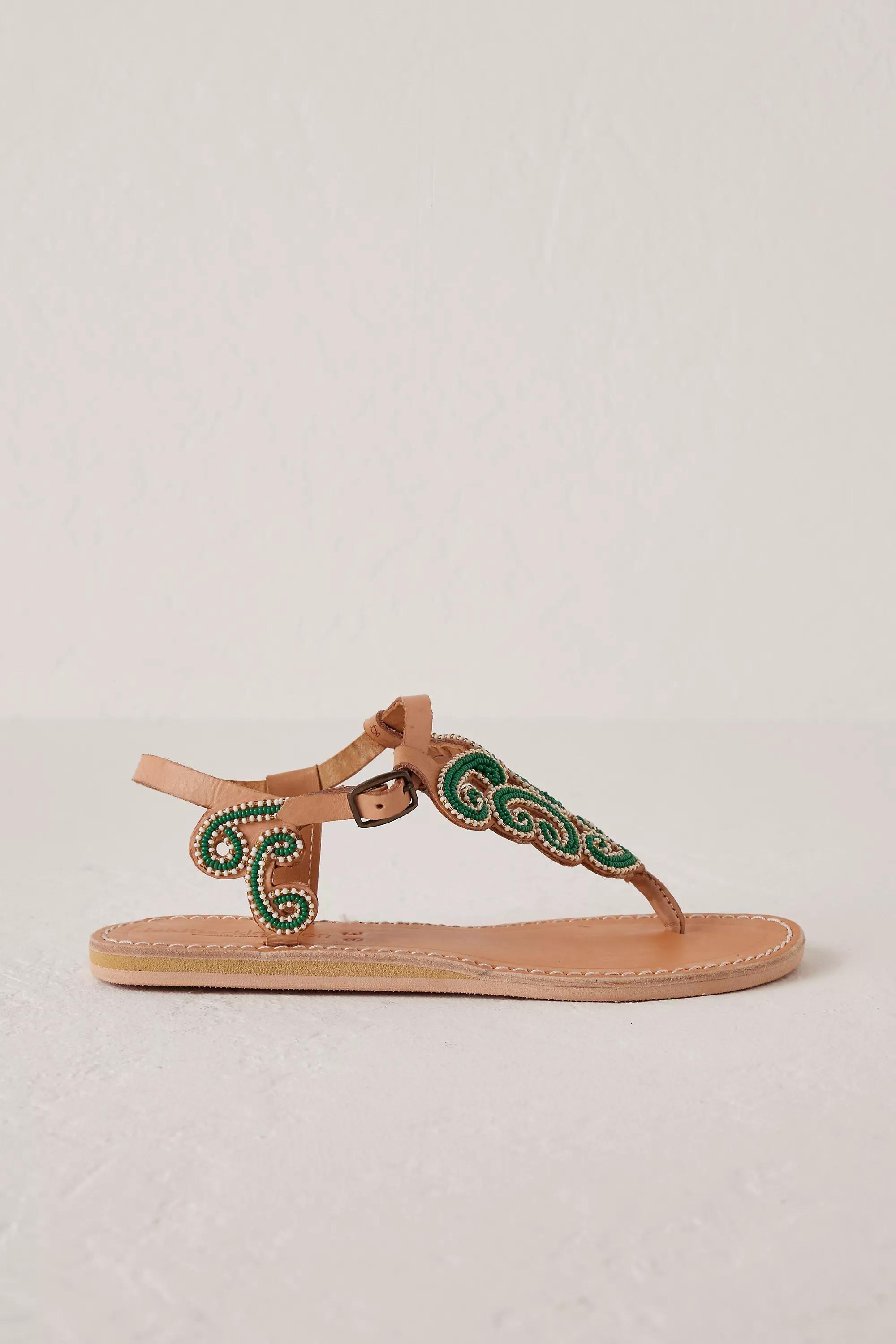 Laidback London Paisley Toe-Post Sandals, Green, , large image number 0