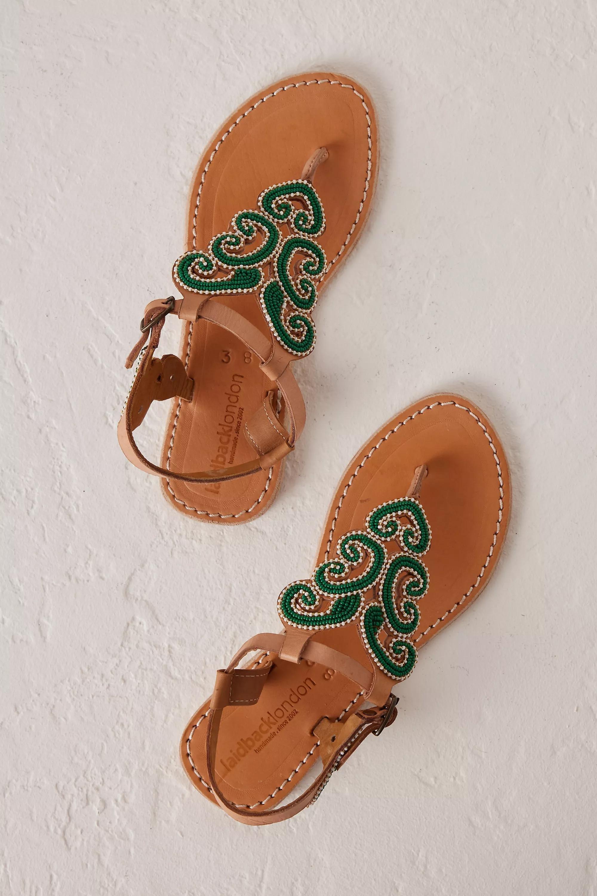 Laidback London Paisley Toe-Post Sandals, Green, , large image number 1