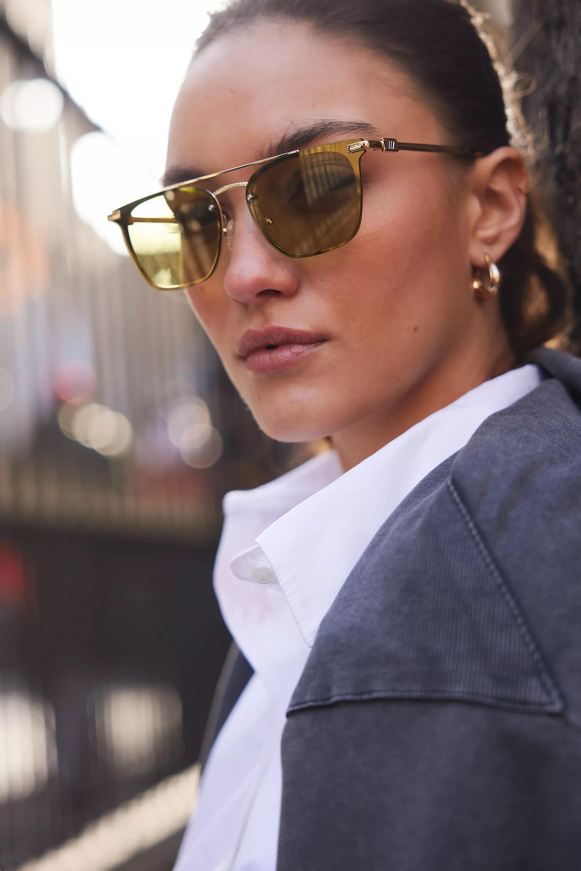 Le Specs Metal Aviator Sunglasses, Green, , large image number 0