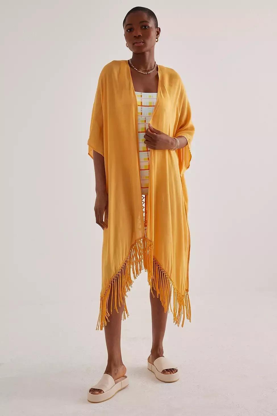 Sheer Fringed Kimono Jacket, Orange, A501_0085, large image number 0
