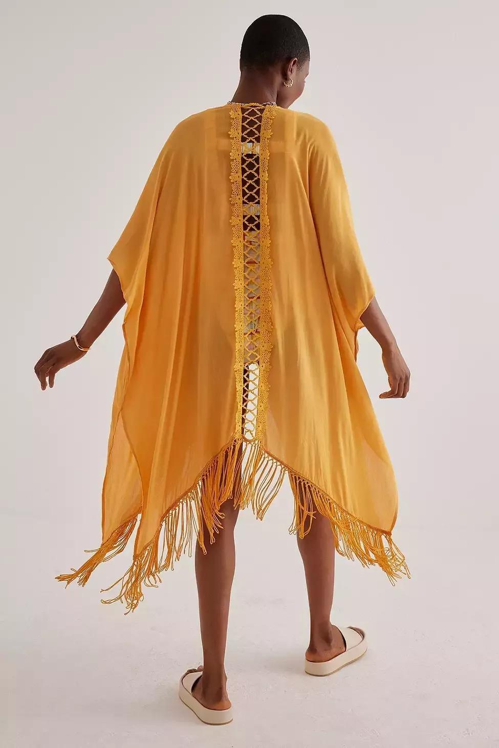 Sheer Fringed Kimono Jacket, Orange, A501_0085, large image number 1