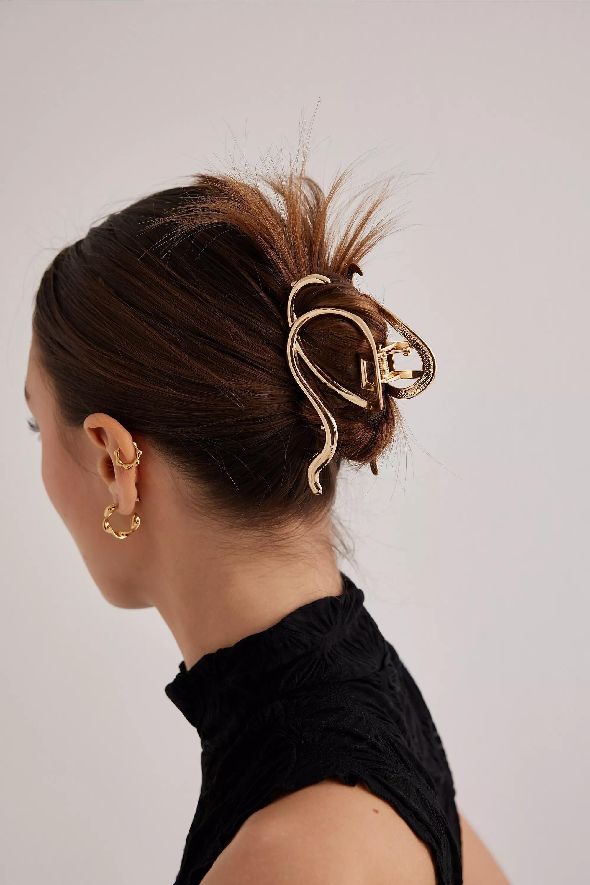 Sculptural Claw Hair Clip, Gold, A501_0070, large image number 0