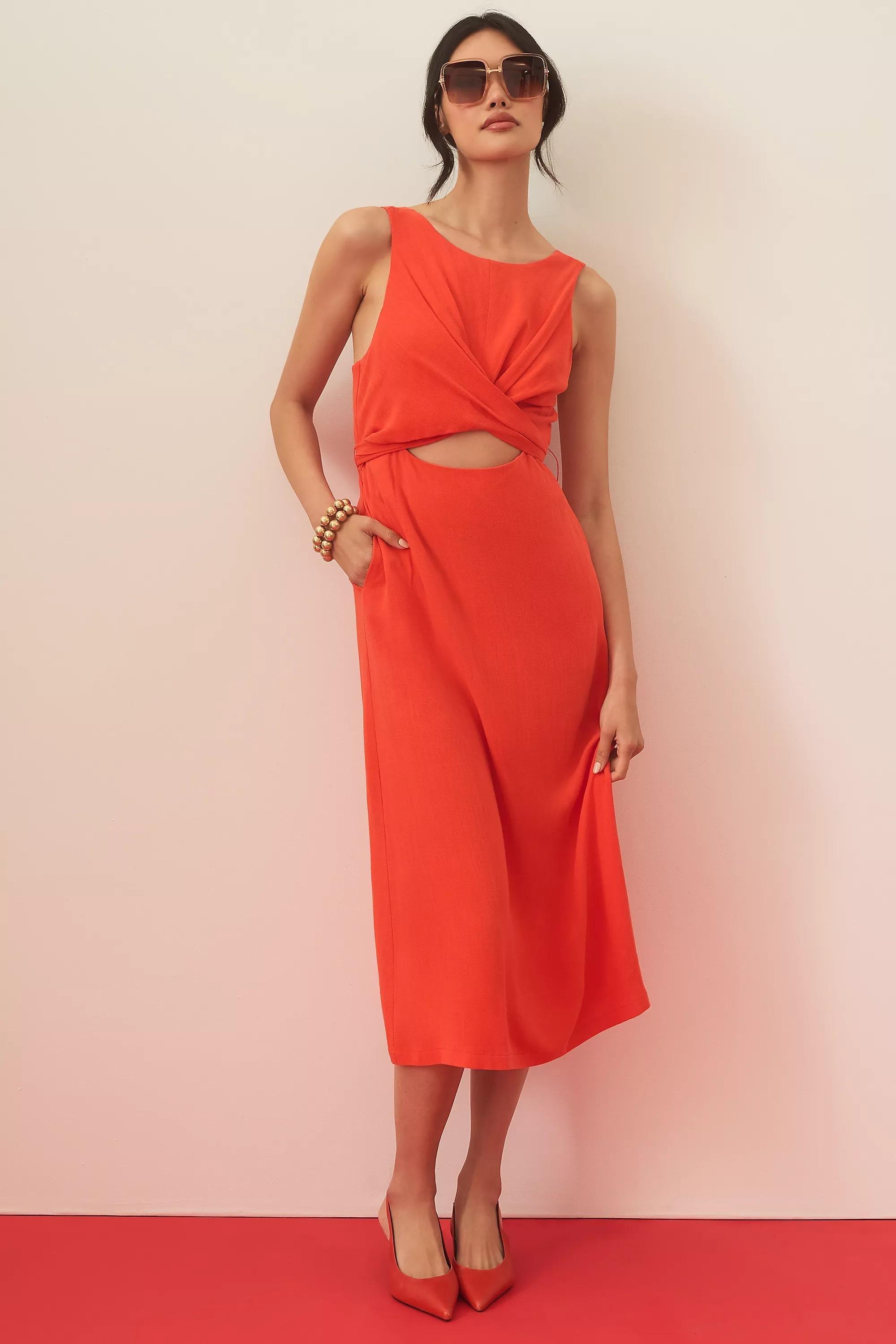 Lara Cut-Out Midi Dress, Orange, , large image number 0