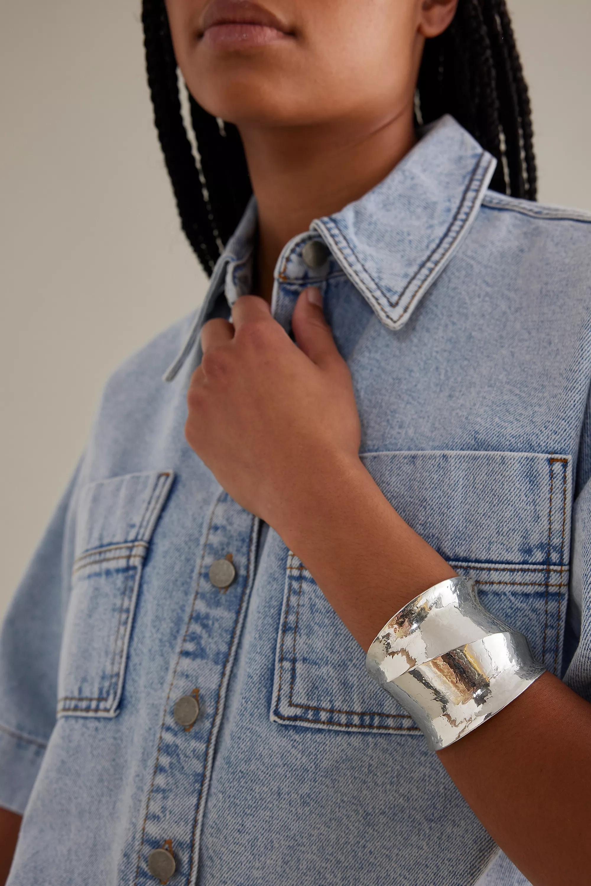 Gold-Plated Sculptural Cuff Bracelet, Silver, , large image number 0