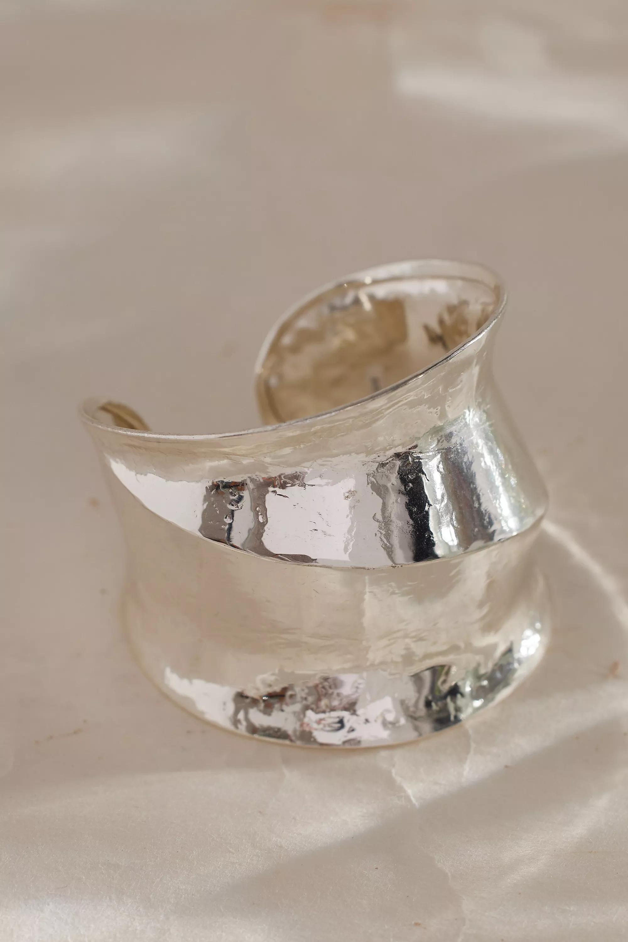 Gold-Plated Sculptural Cuff Bracelet, Silver, , large image number 1