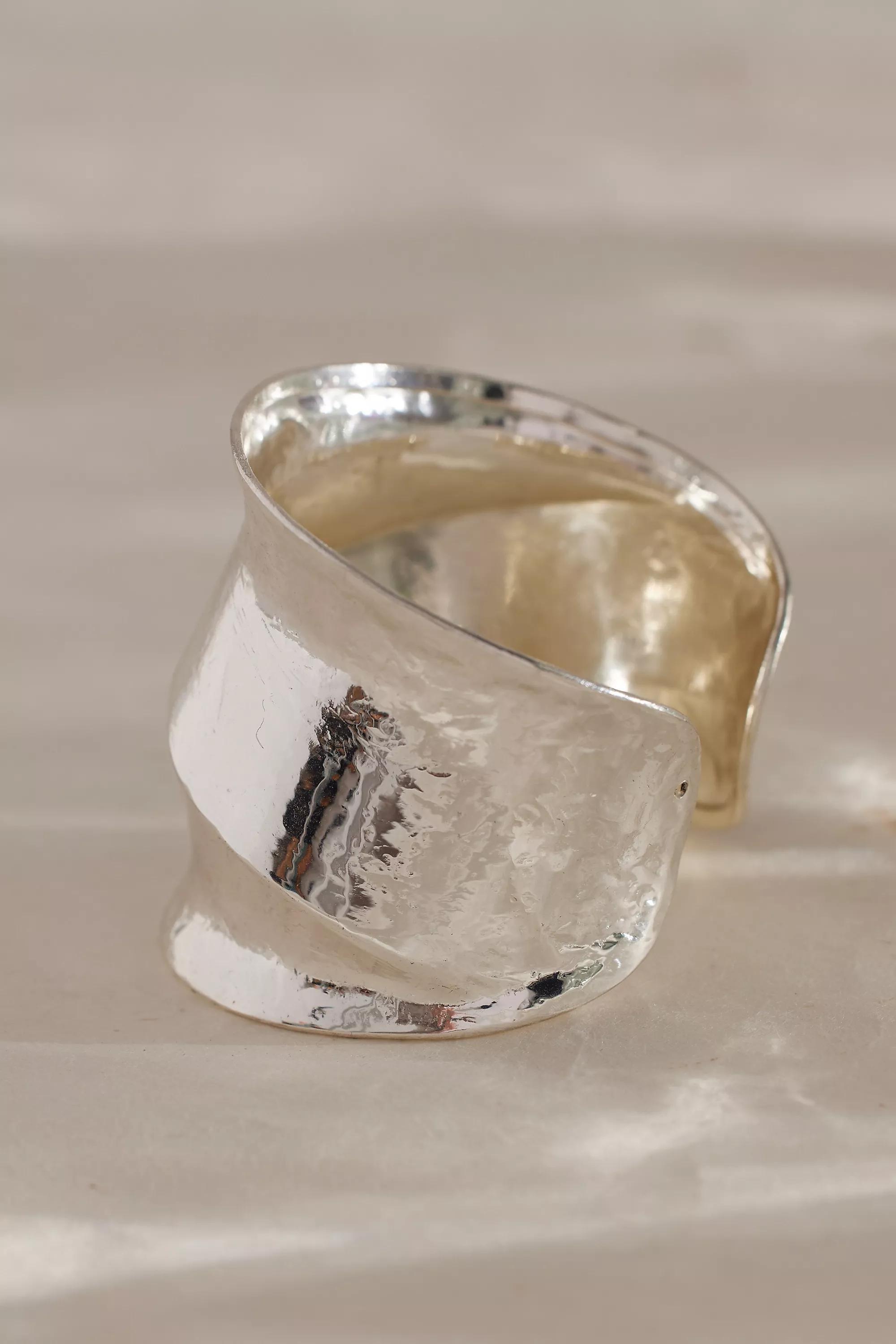 Gold-Plated Sculptural Cuff Bracelet, Silver, , large image number 3