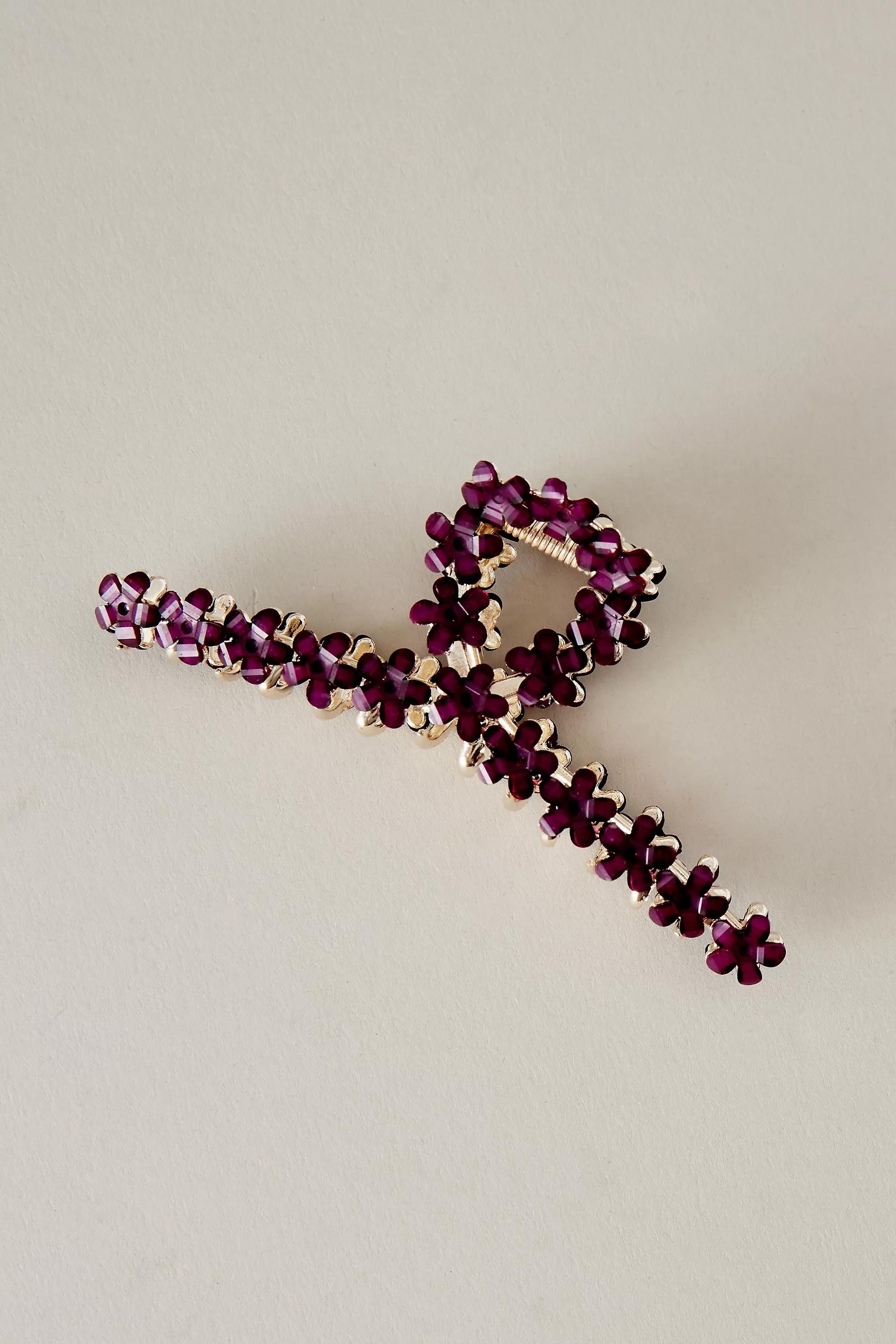 Floral Metal Hair Claw Clip, Purple, A501_0052, large image number 0