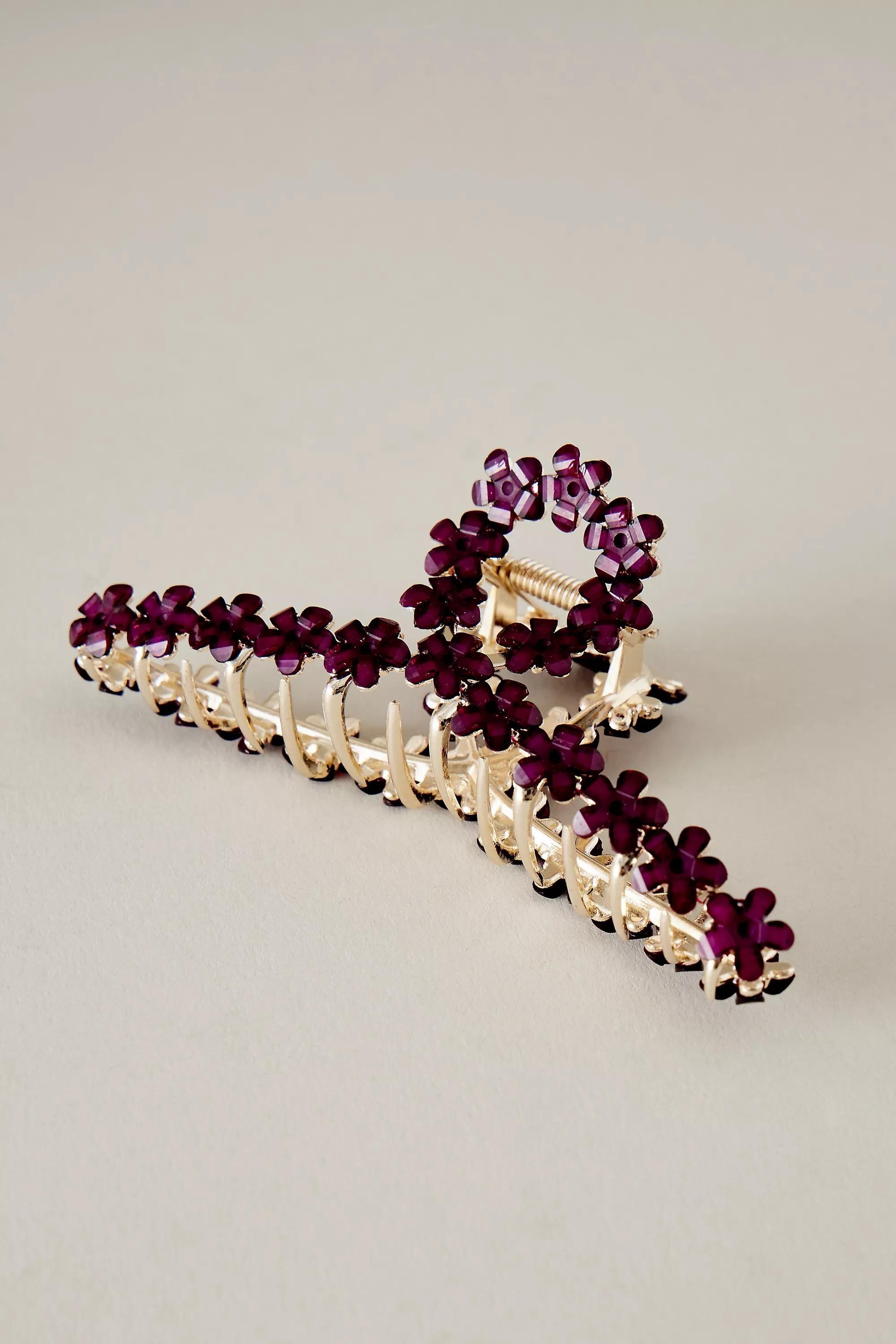 Floral Metal Hair Claw Clip, Purple, A501_0052, large image number 1
