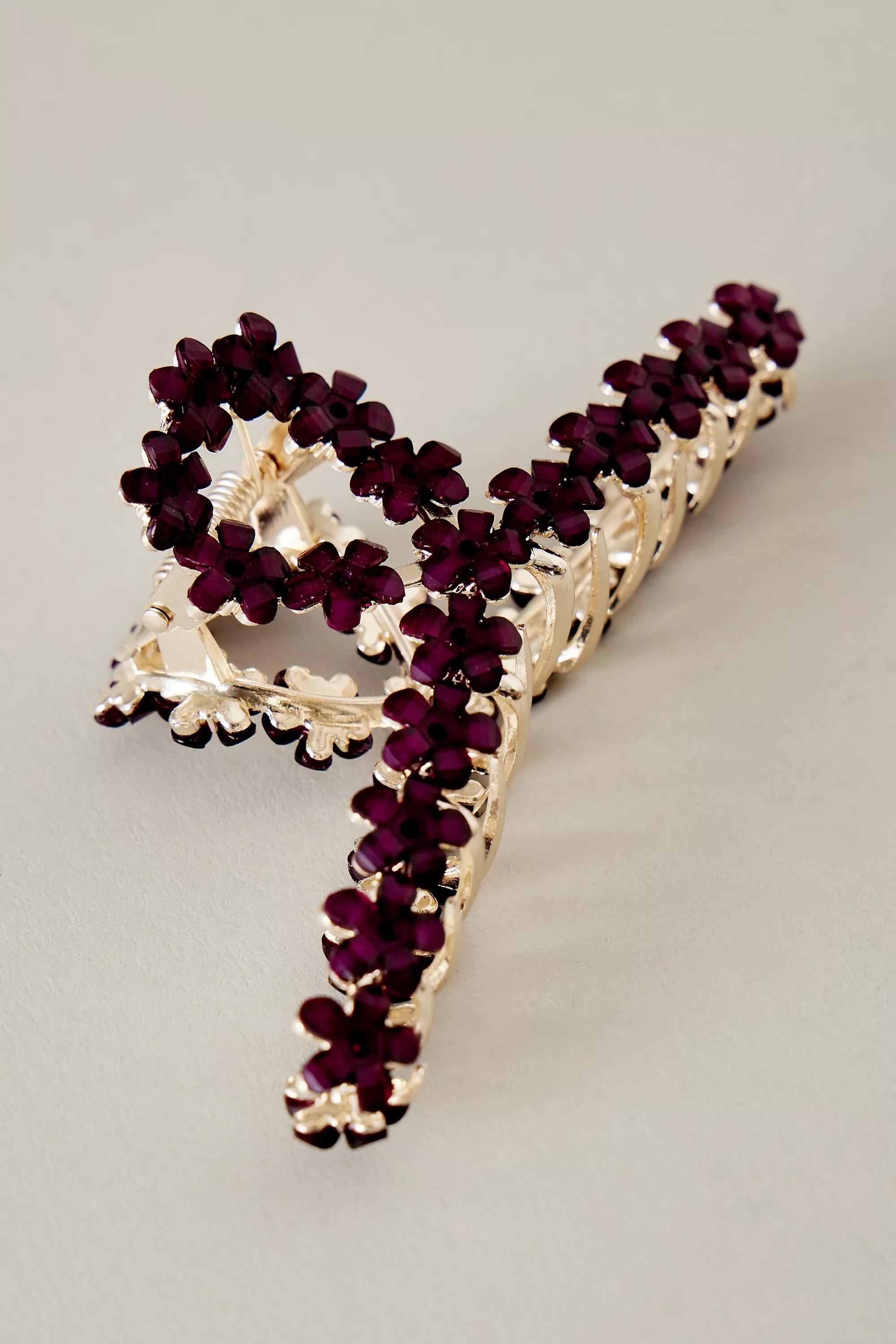 Floral Metal Hair Claw Clip, Purple, A501_0052, large image number 2