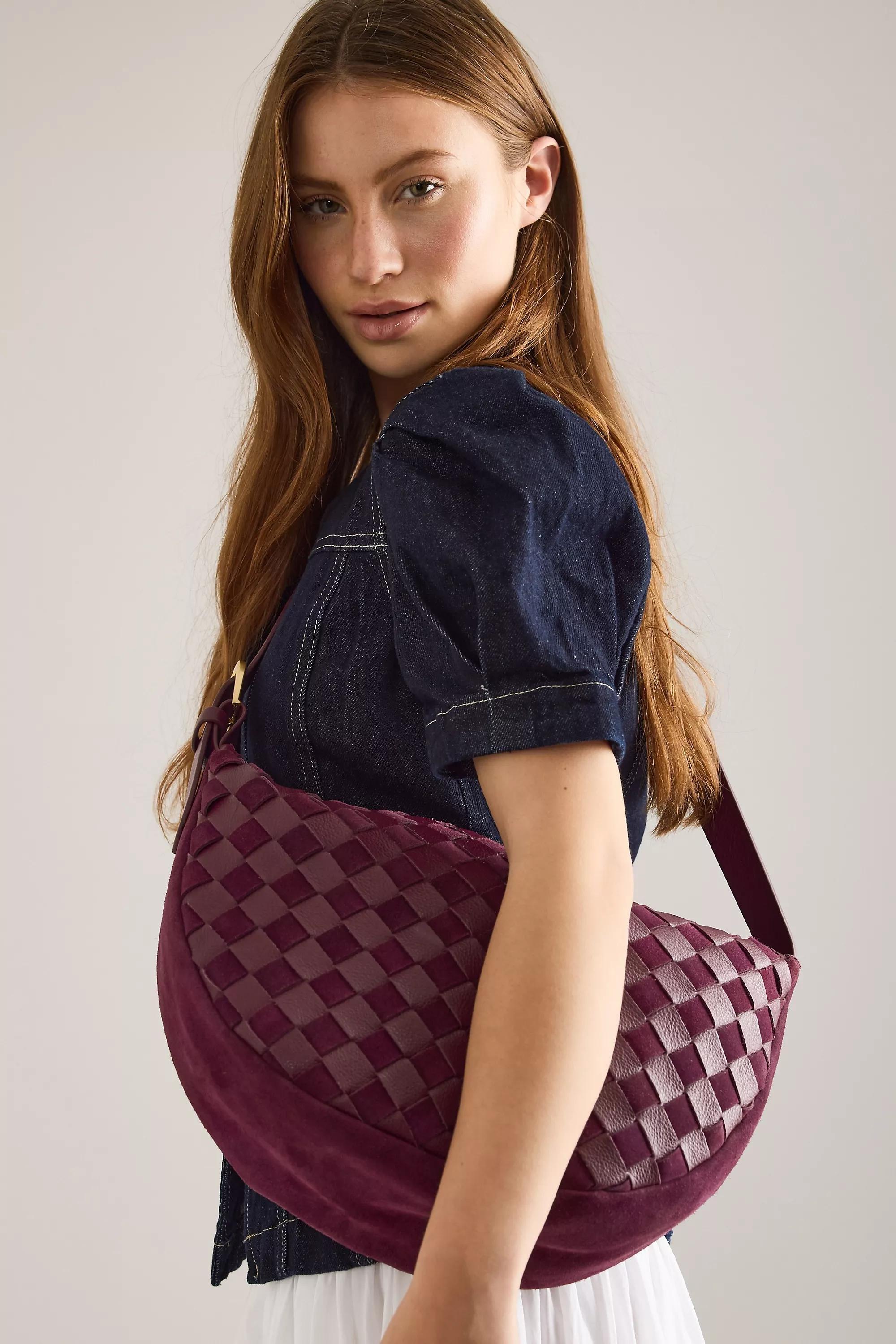 Check Leather Crossbody Bag, Purple, , medium