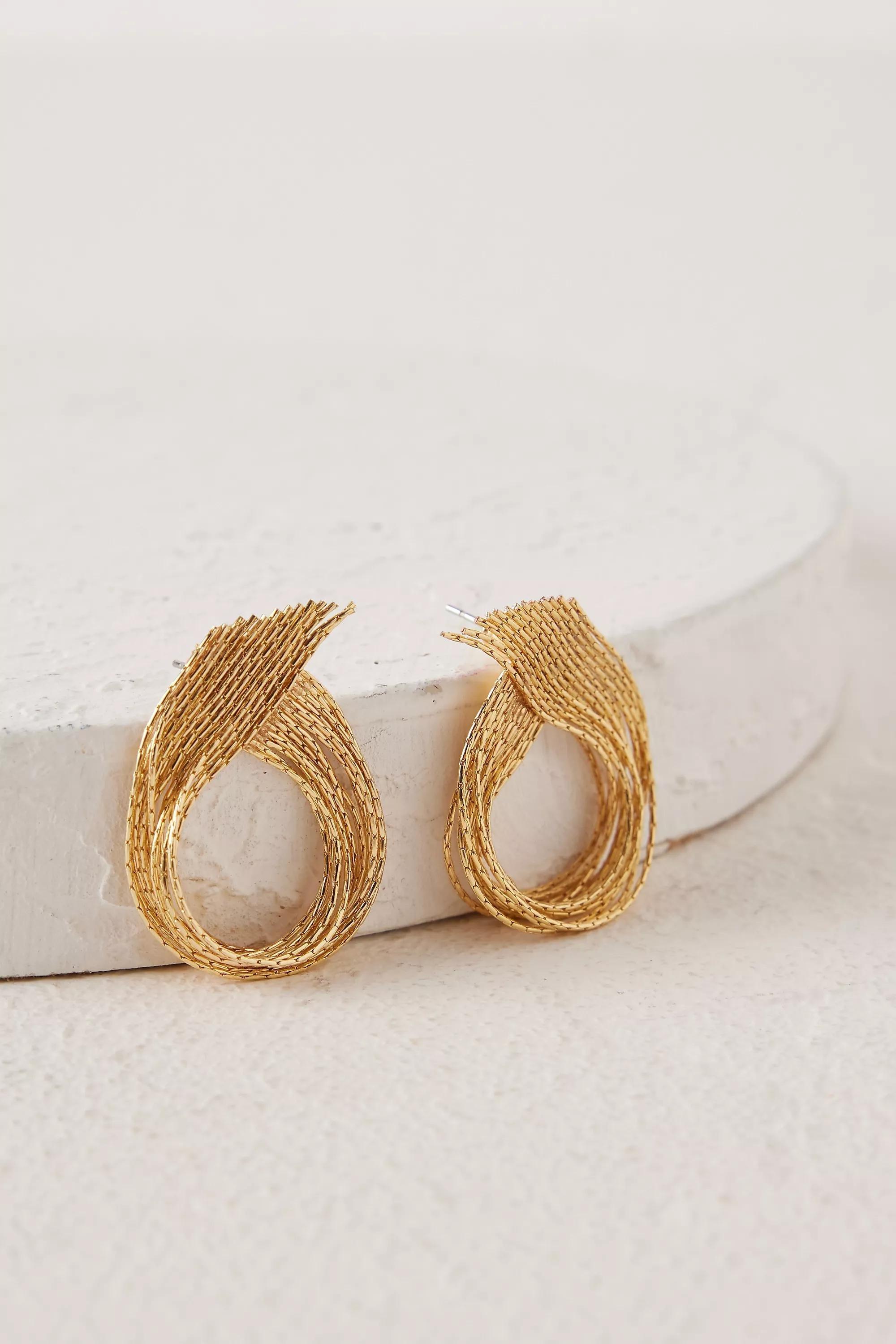 Flame Loop Earrings, Gold, , large image number 0