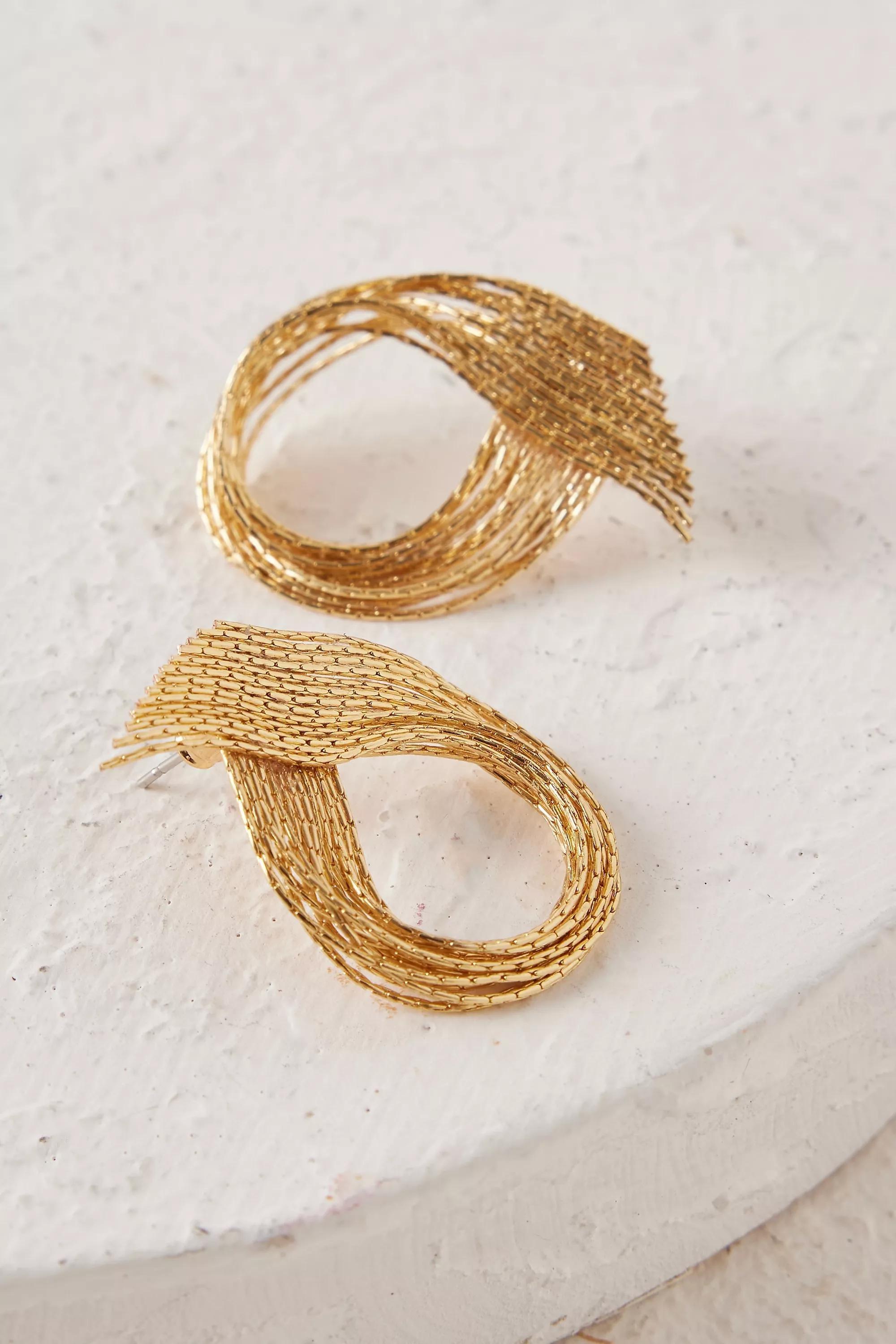 Flame Loop Earrings, Gold, , large image number 1