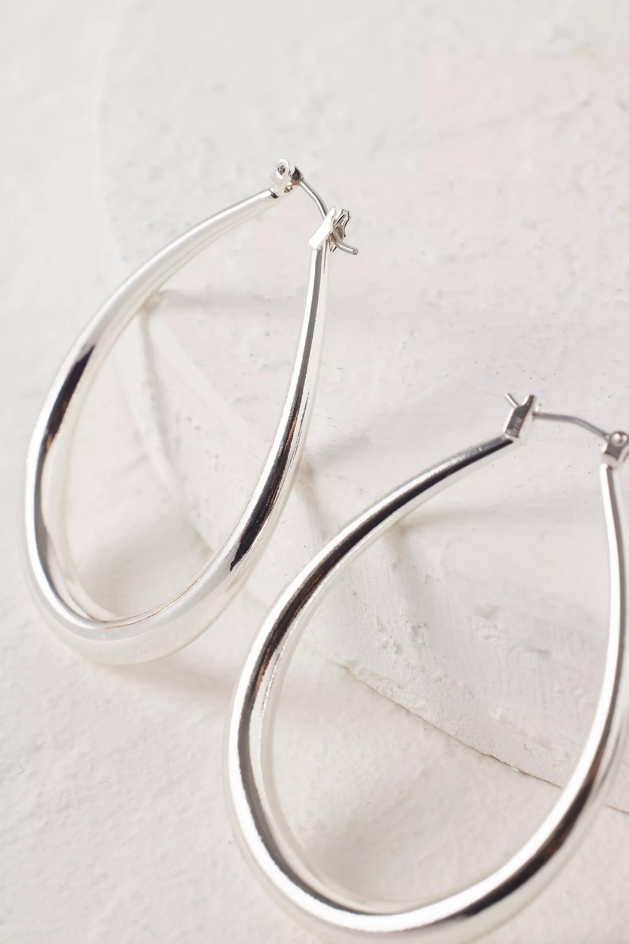 Slvr Uk Oval Silver Hoop, , large image number 1